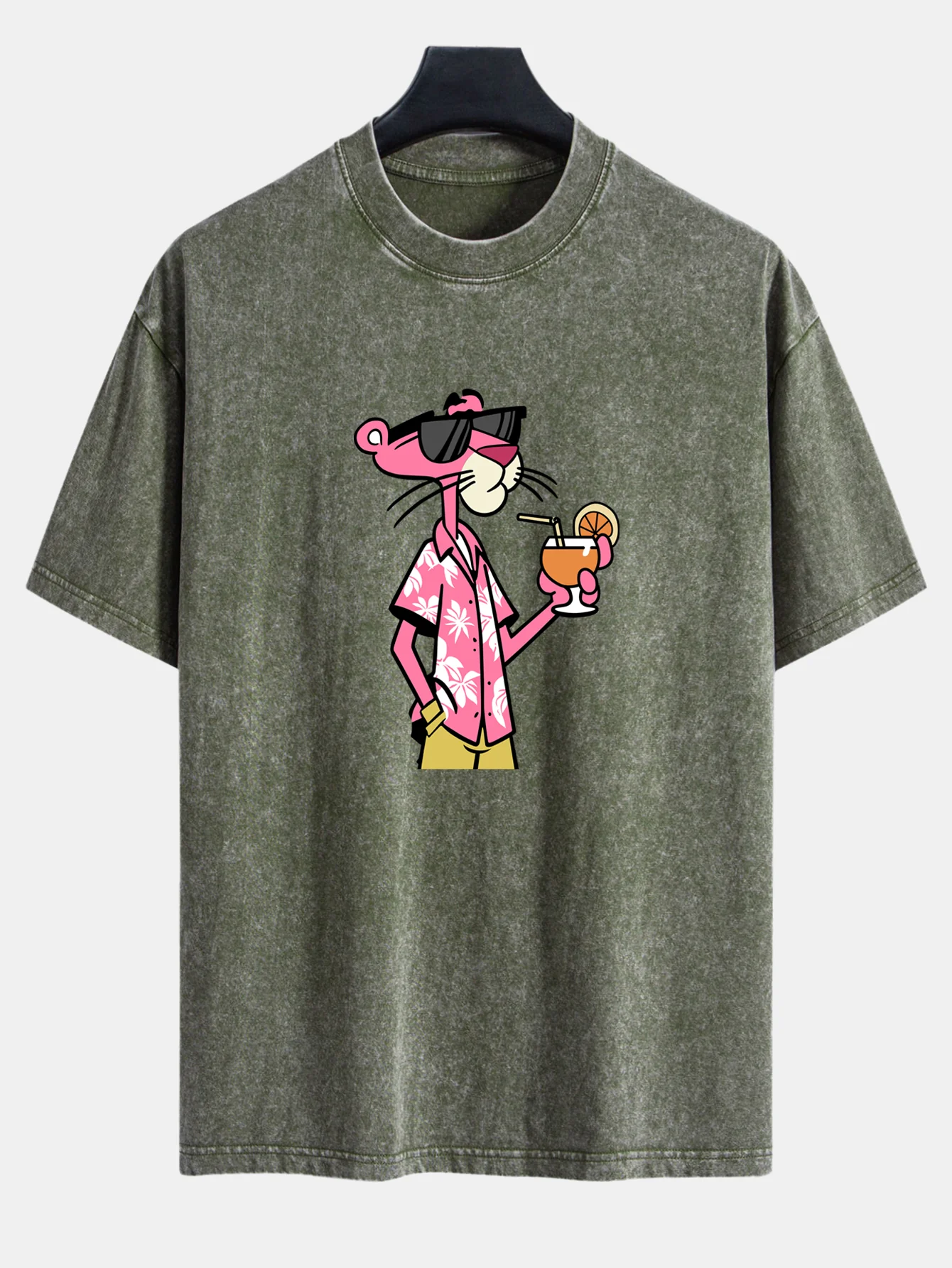 Vacation Pink Panther Print Washed Distressed Drop Shoulder T-Shirt - Image 7