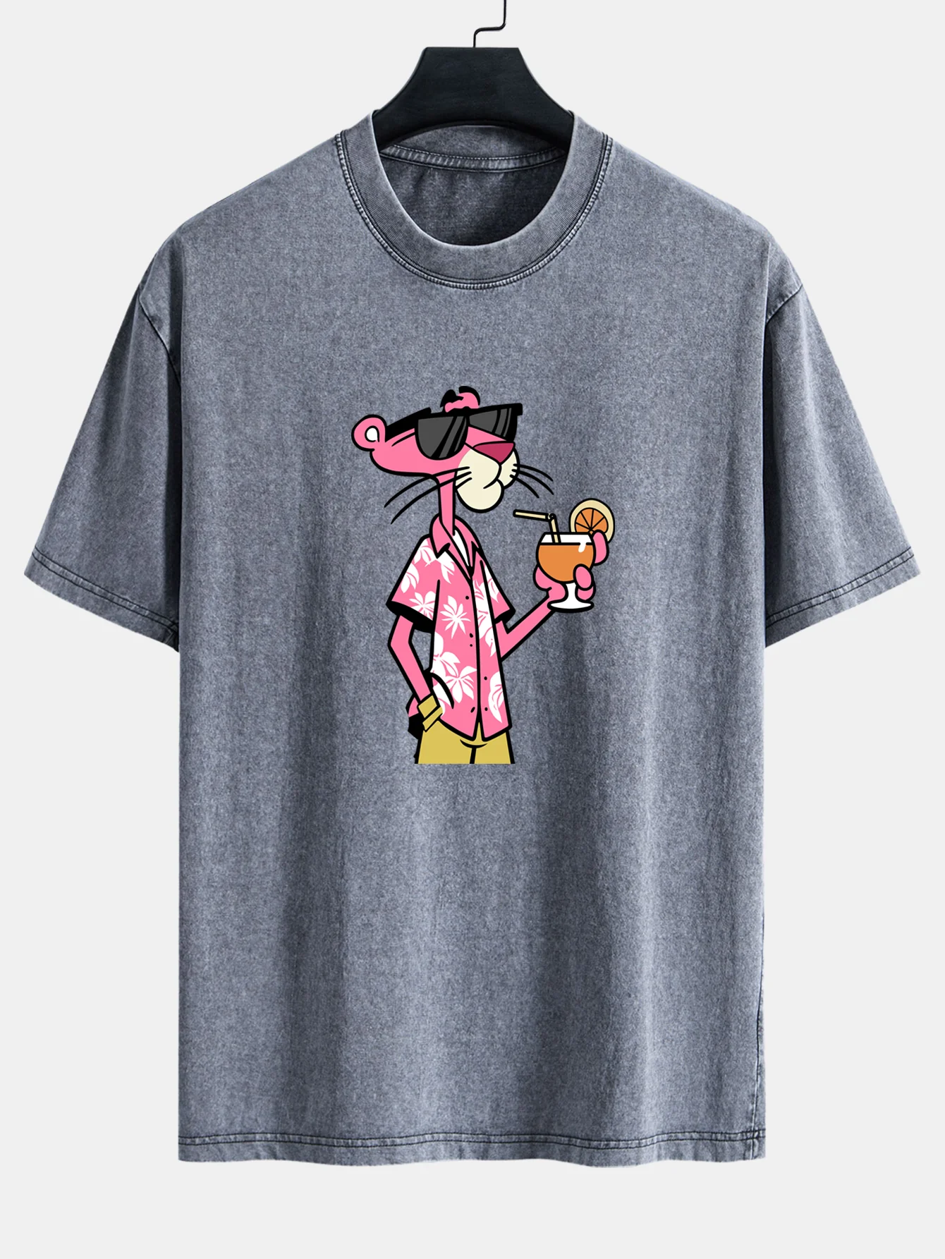 Vacation Pink Panther Print Washed Distressed Drop Shoulder T-Shirt - Image 8