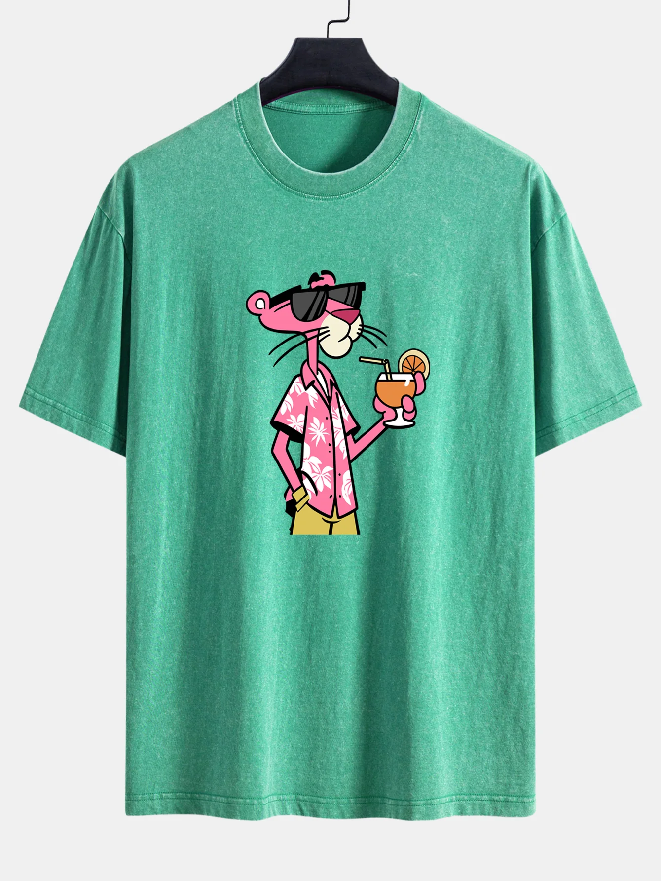 Vacation Pink Panther Print Washed Distressed Drop Shoulder T-Shirt - Image 9