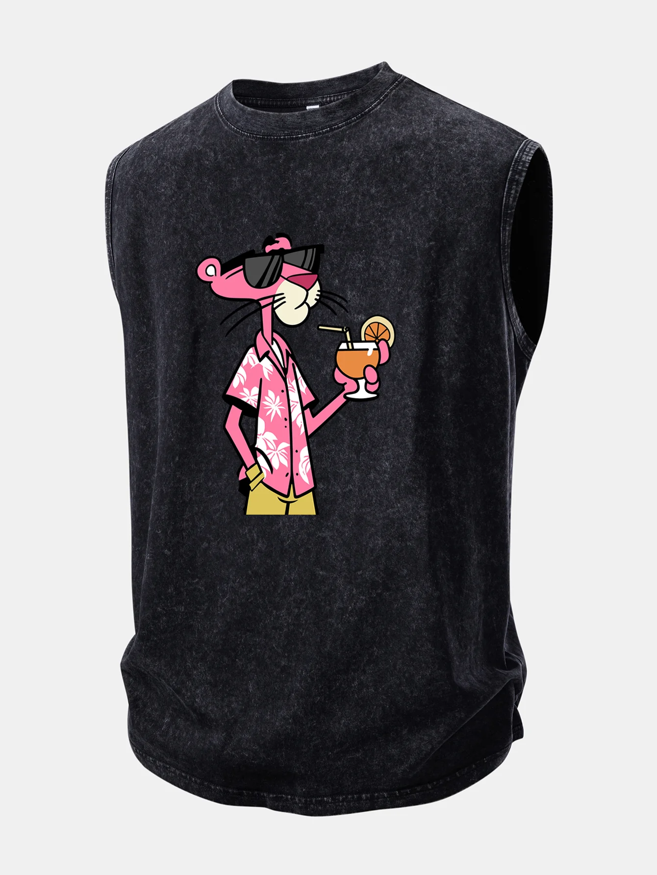 Vacation Pink Panther Print Washed Distressed Tank Top - Image 3