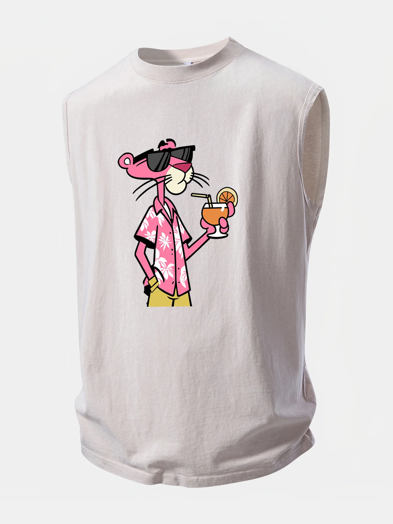 Vacation Pink Panther Print Washed Distressed Tank Top - Image 5