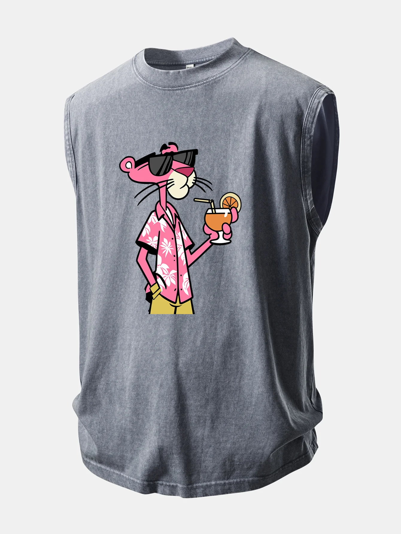 Vacation Pink Panther Print Washed Distressed Tank Top - Image 7