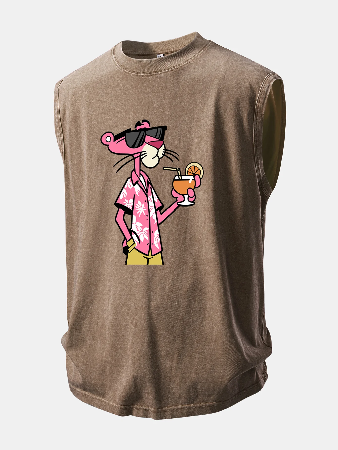 Vacation Pink Panther Print Washed Distressed Tank Top - Image 9