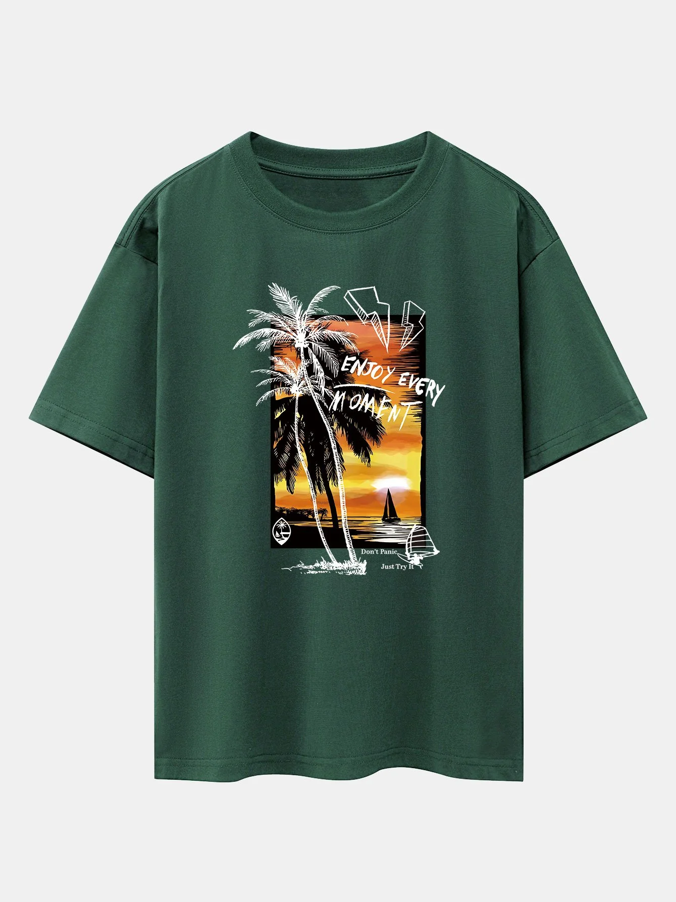 Urlaubs Sonnenuntergang Palmen Druck Drop Shoulder Oversize T-Shirt - Image 10
