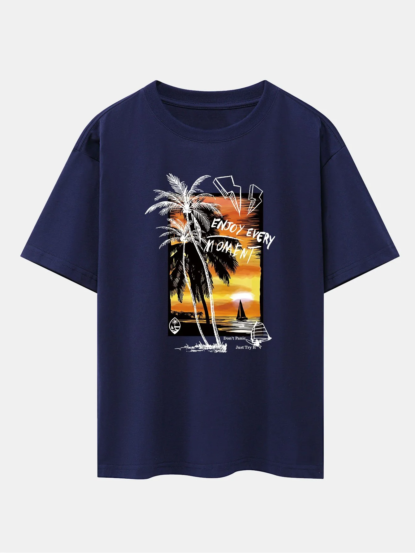 Urlaubs Sonnenuntergang Palmen Druck Drop Shoulder Oversize T-Shirt - Image 11
