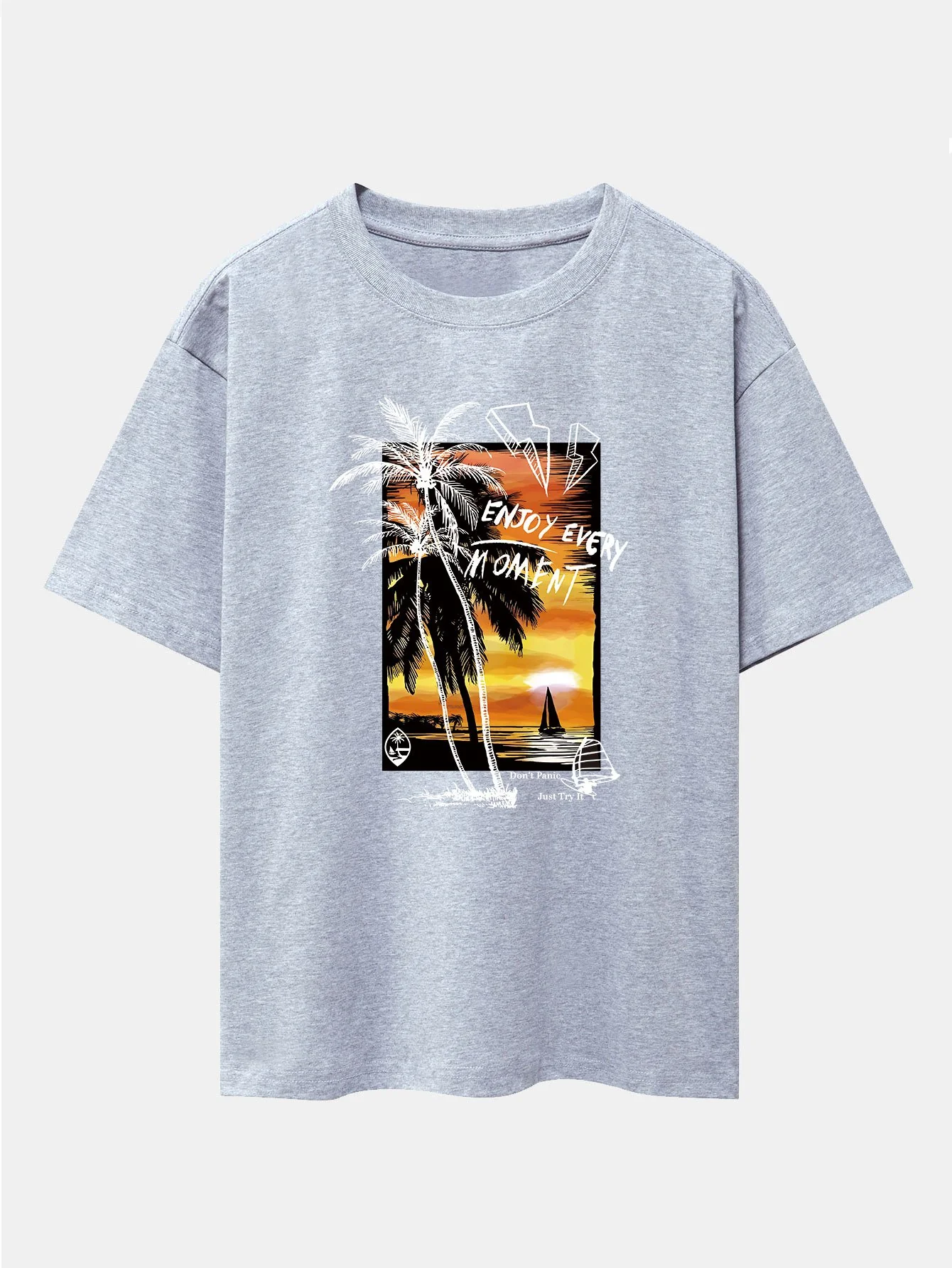 Urlaubs Sonnenuntergang Palmen Druck Drop Shoulder Oversize T-Shirt - Image 13