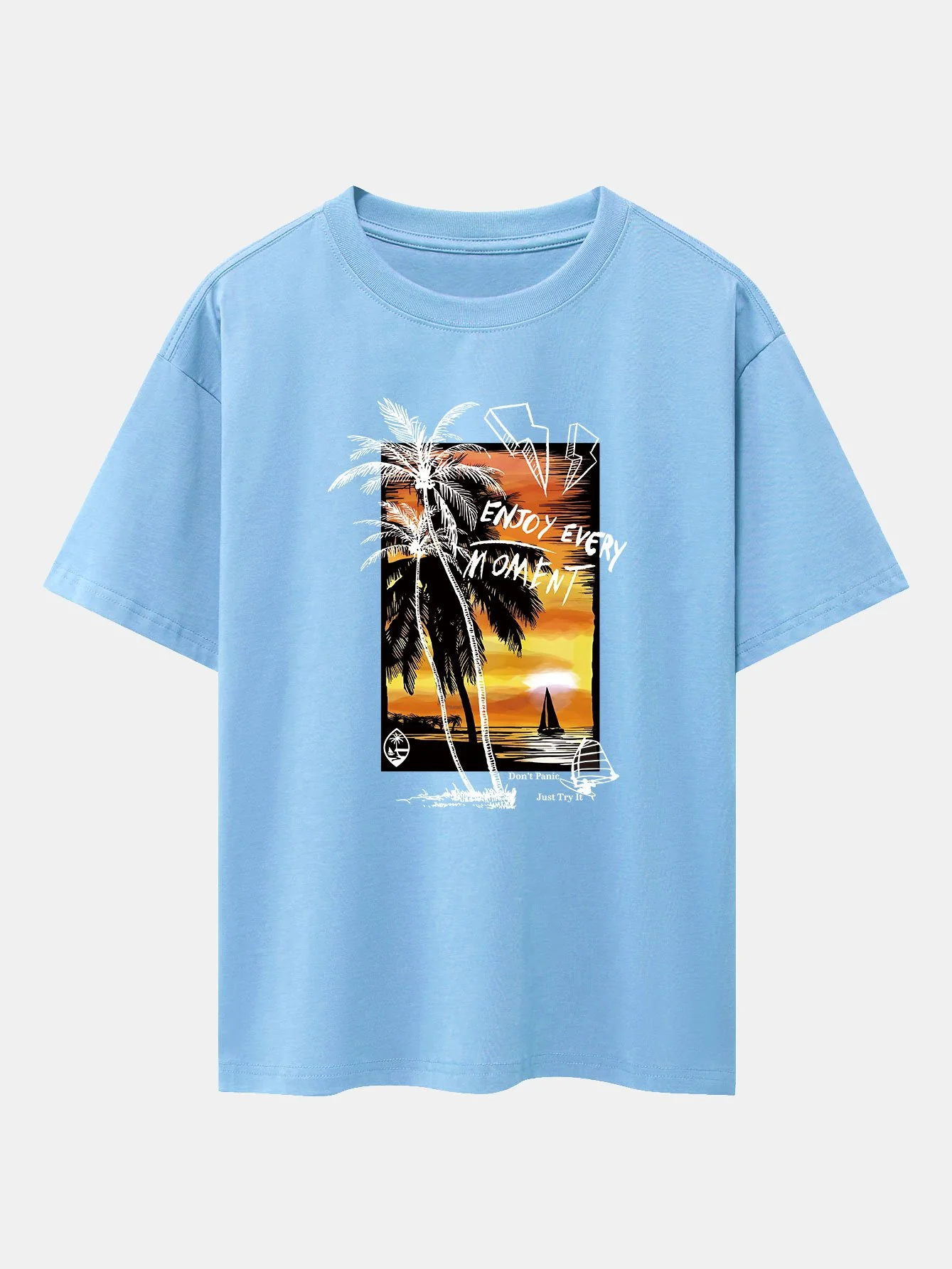 Urlaubs Sonnenuntergang Palmen Druck Drop Shoulder Oversize T-Shirt - Image 3