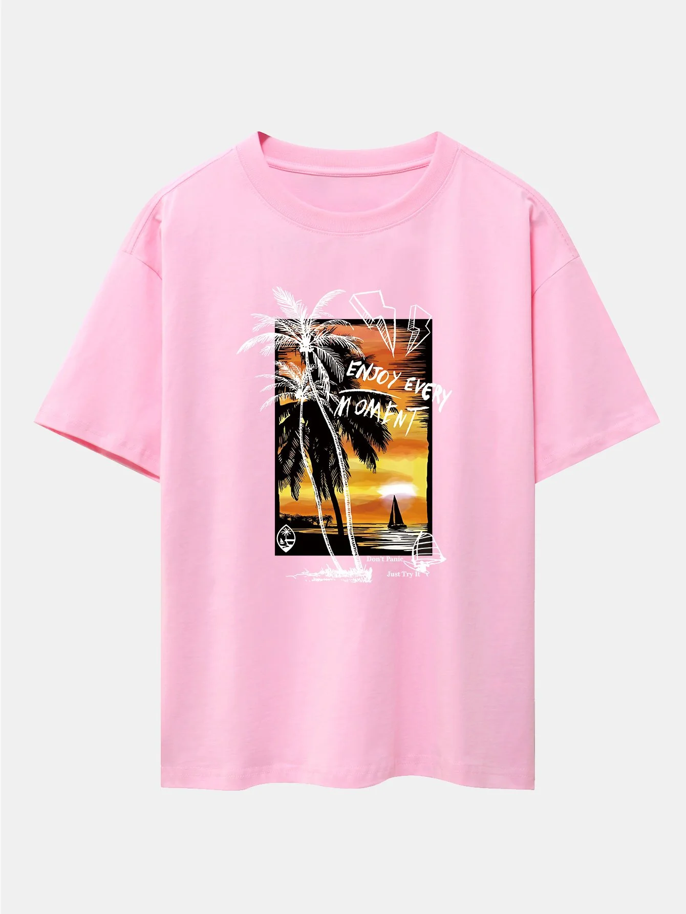 Urlaubs Sonnenuntergang Palmen Druck Drop Shoulder Oversize T-Shirt - Image 4