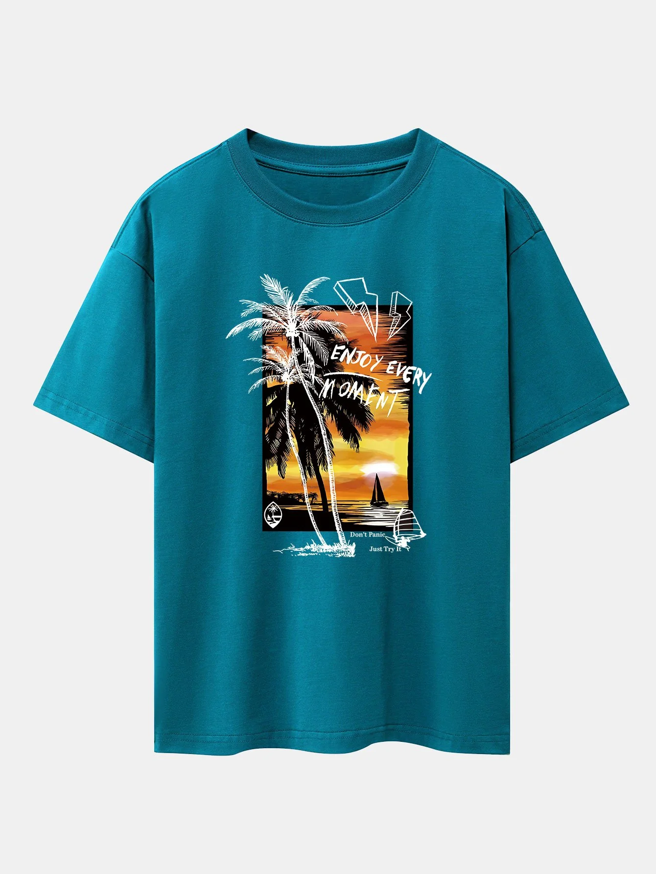 Urlaubs Sonnenuntergang Palmen Druck Drop Shoulder Oversize T-Shirt - Image 5