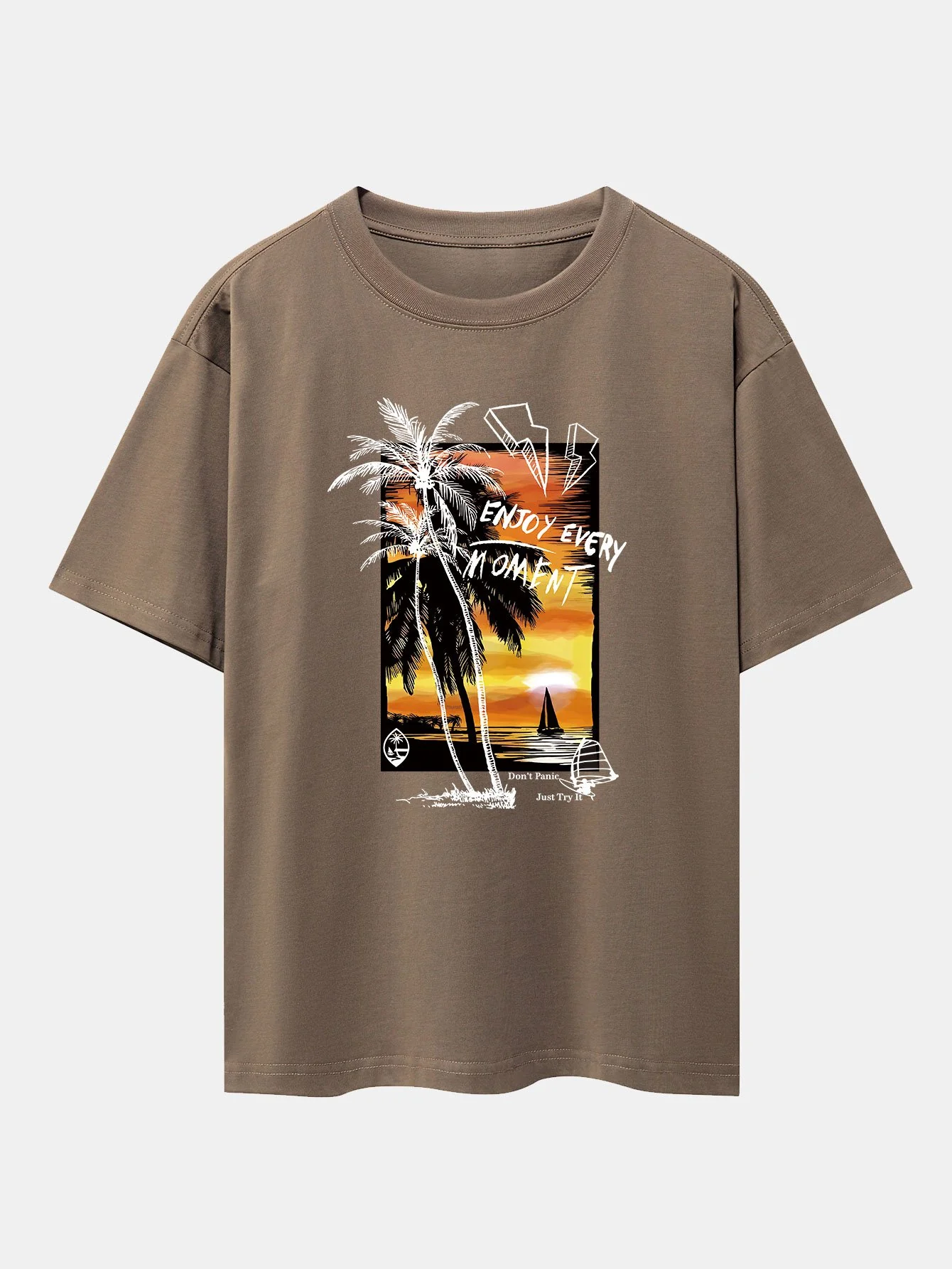 Urlaubs Sonnenuntergang Palmen Druck Drop Shoulder Oversize T-Shirt - Image 6