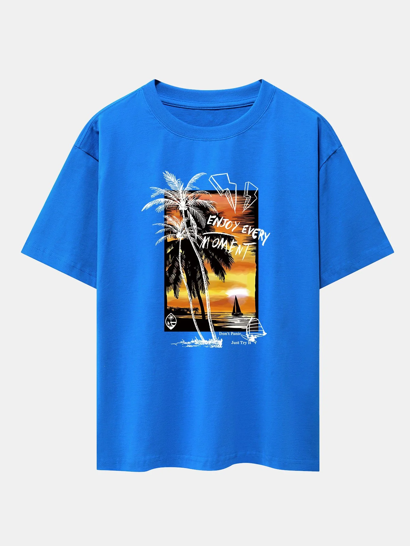 Urlaubs Sonnenuntergang Palmen Druck Drop Shoulder Oversize T-Shirt - Image 8