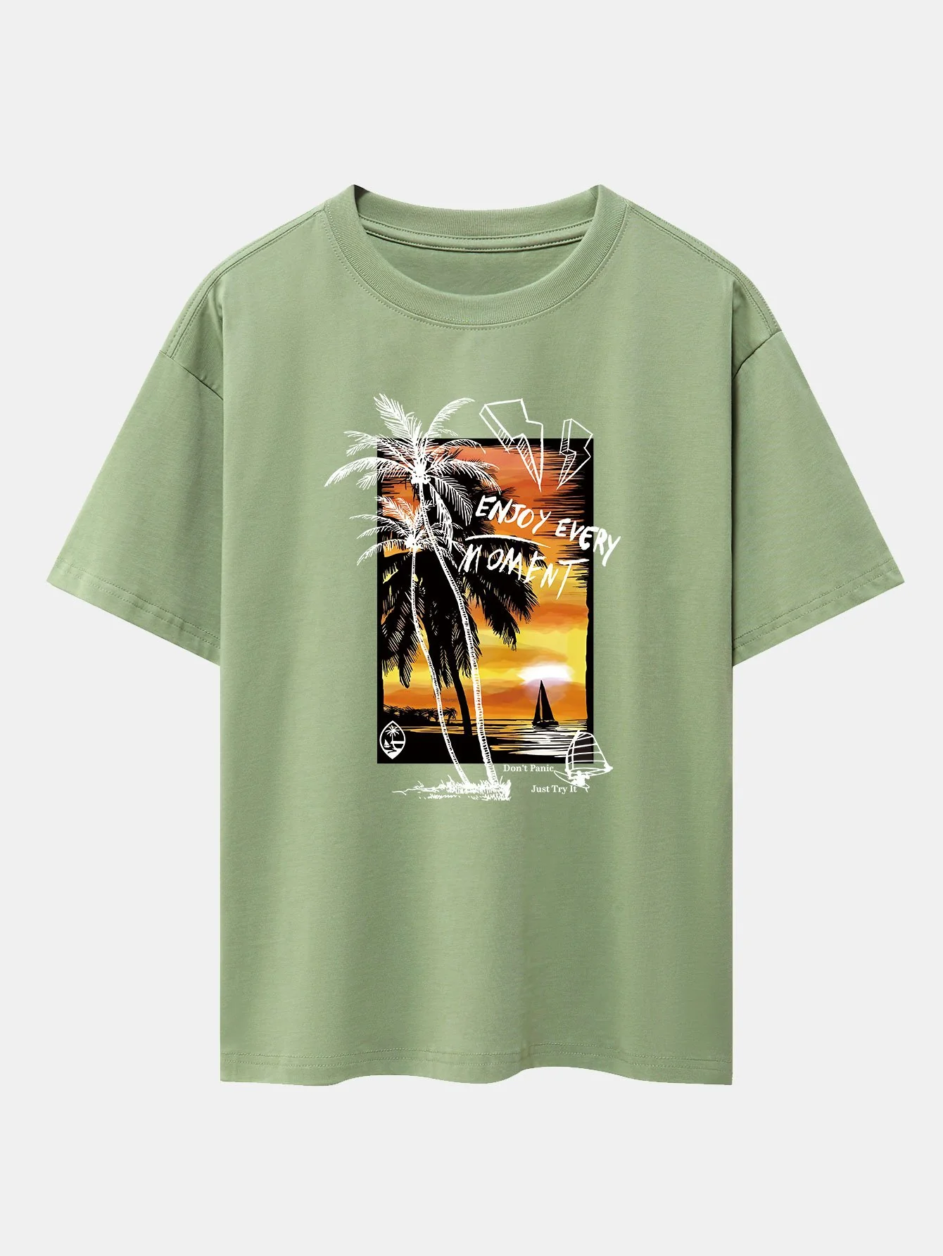 Urlaubs Sonnenuntergang Palmen Druck Drop Shoulder Oversize T-Shirt - Image 9