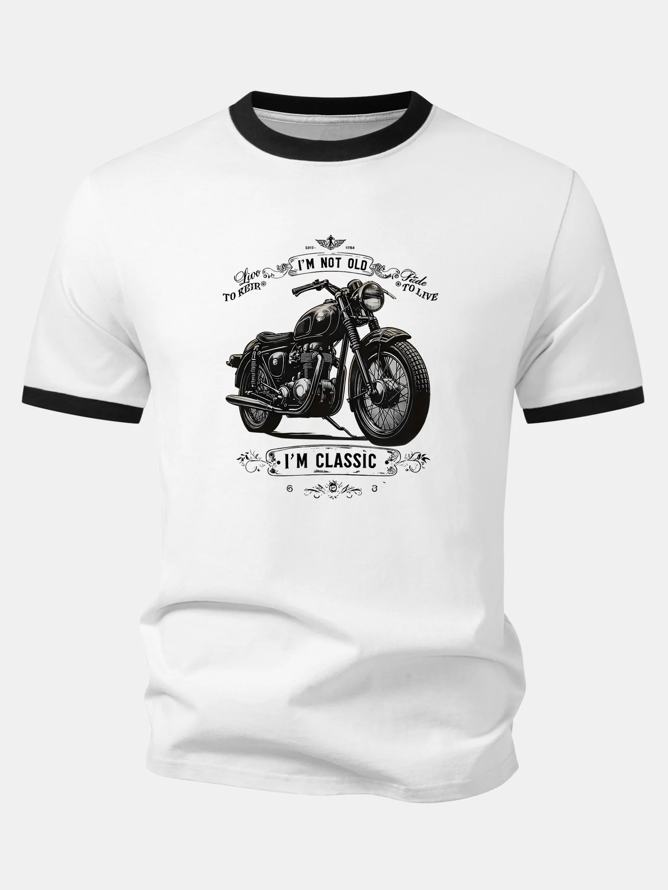 Vantage Motorcycle Print Contrast Ringer T-Shirt