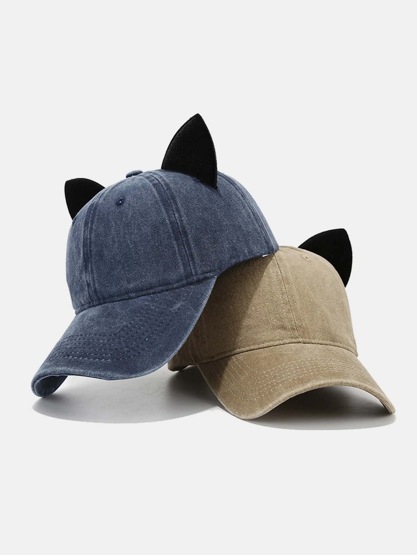 Velvet Cat Ear Design Washed Baseball Cap - Image 7