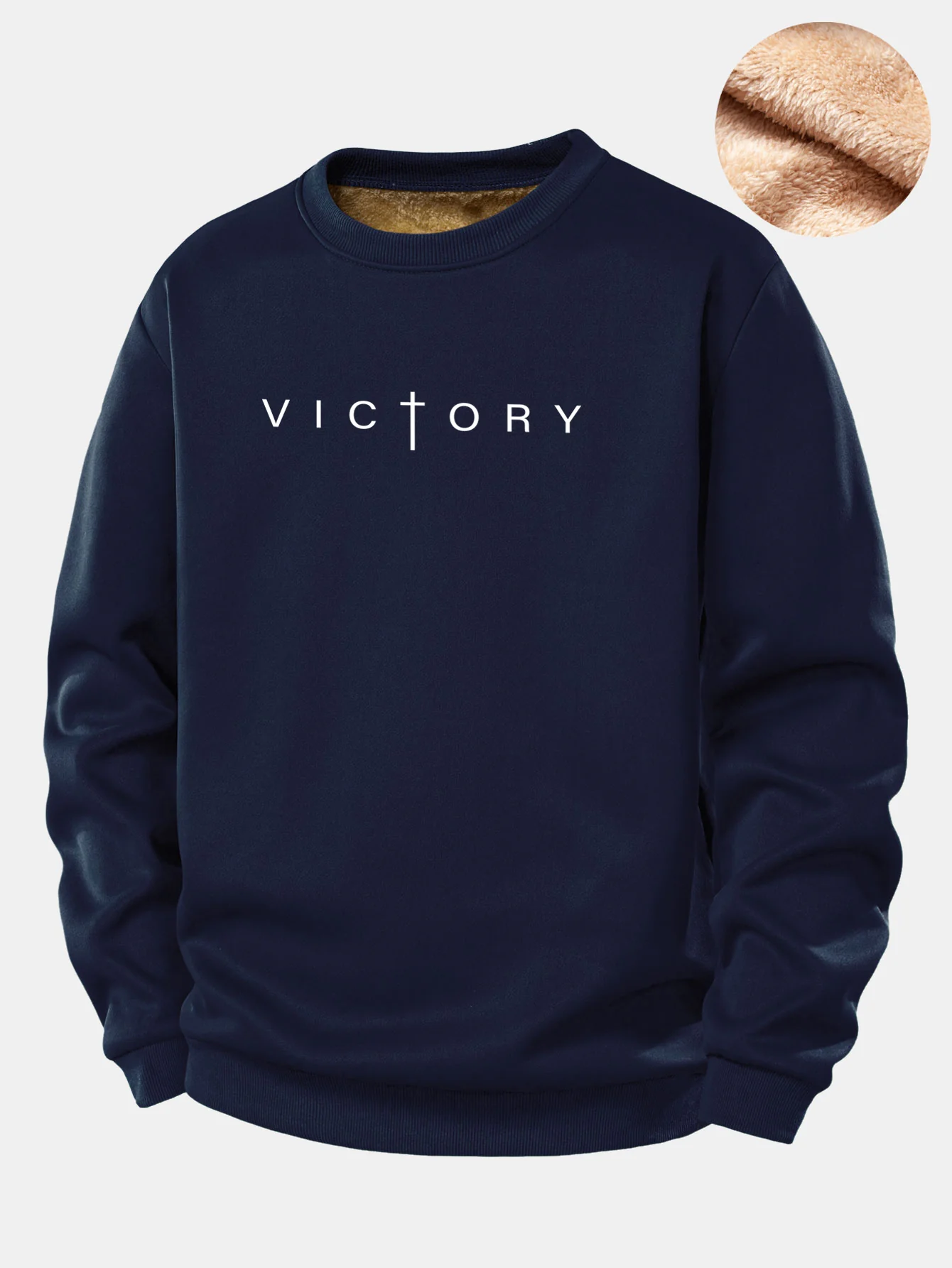 Victory Slogan Print Teddy Fleece Lined Sweatshirt - Image 3