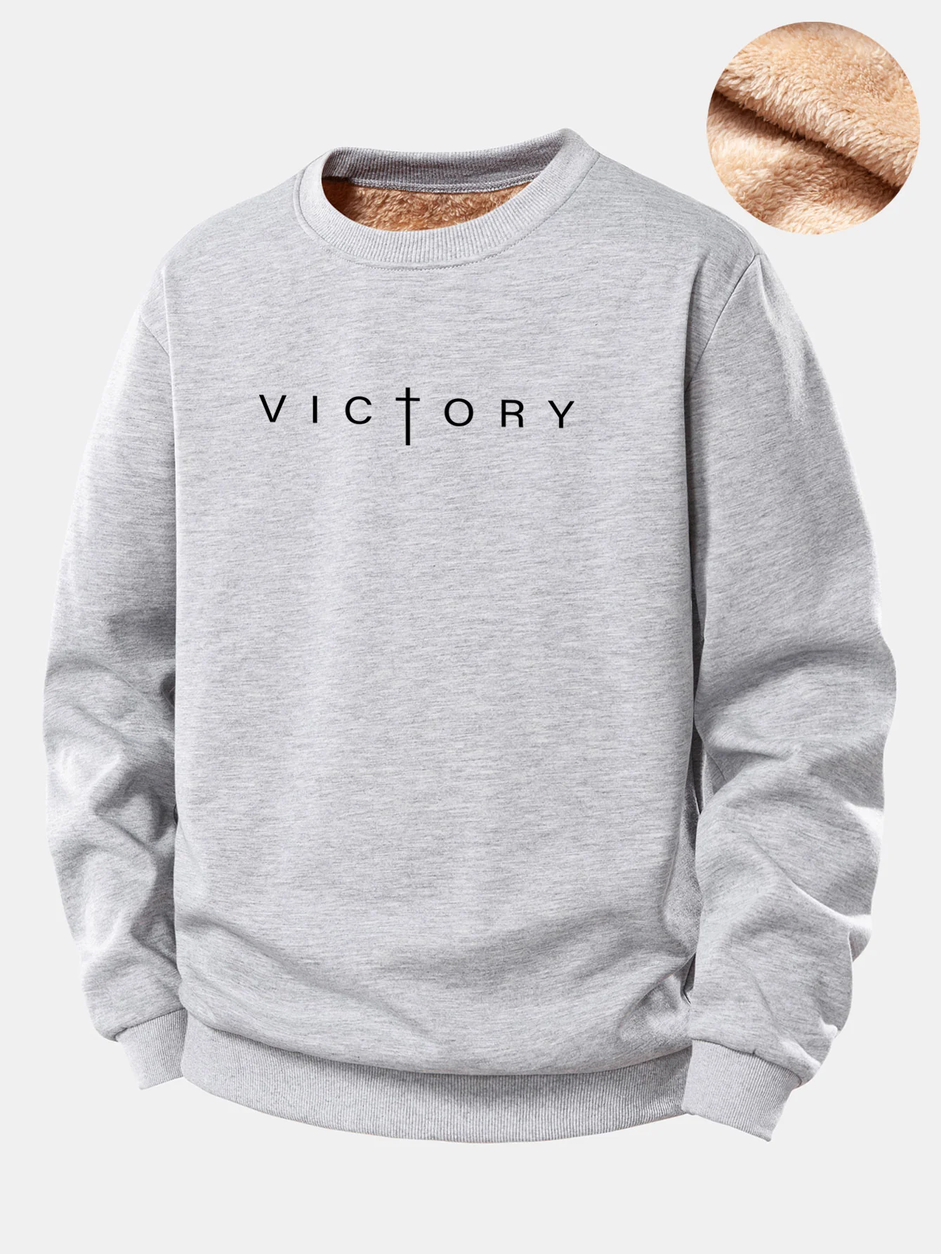Victory Slogan Print Teddy Fleece Lined Sweatshirt - Image 7