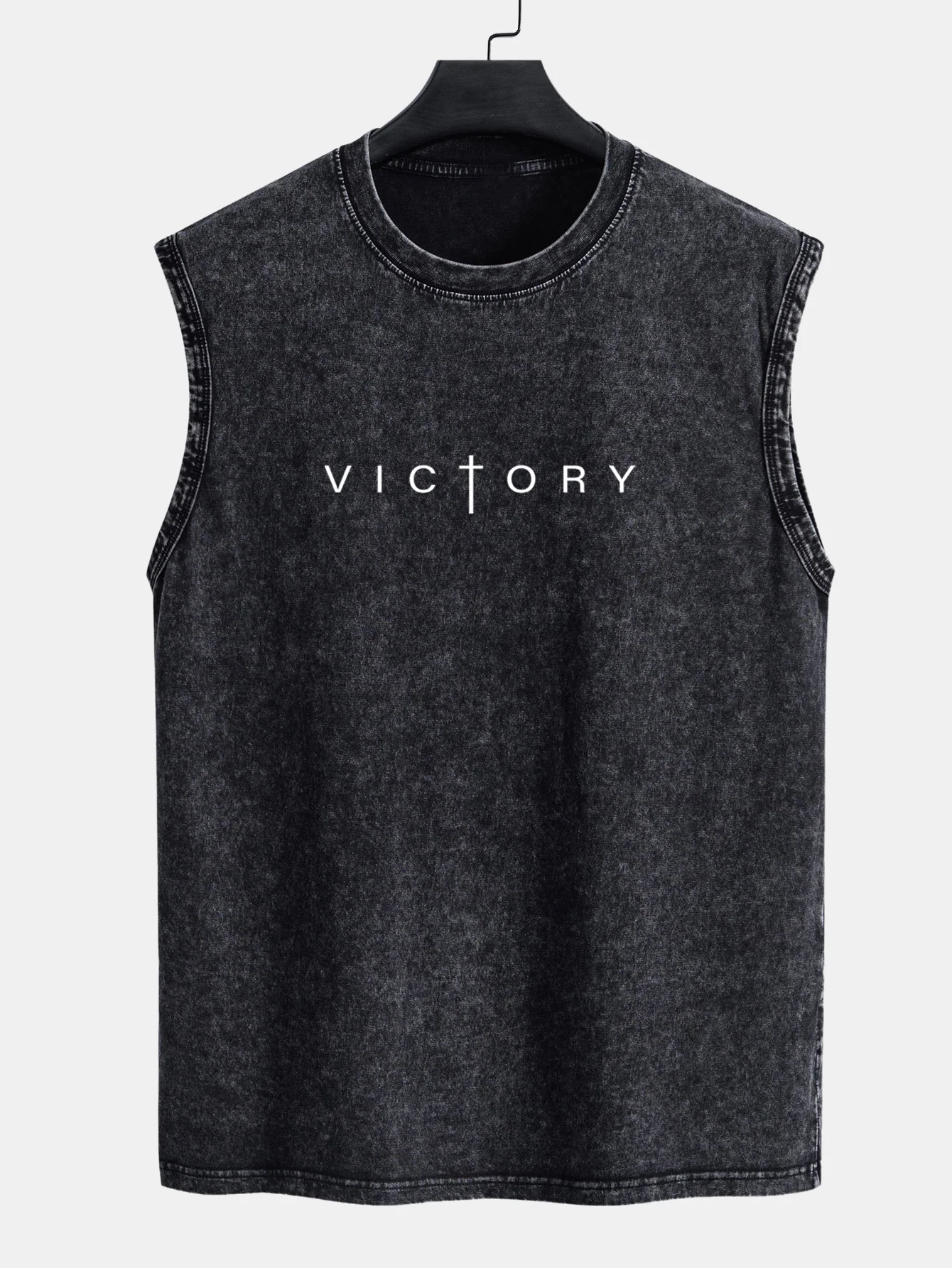 Victory Slogan Print Gewaschenes Verwaschenes Tanktop