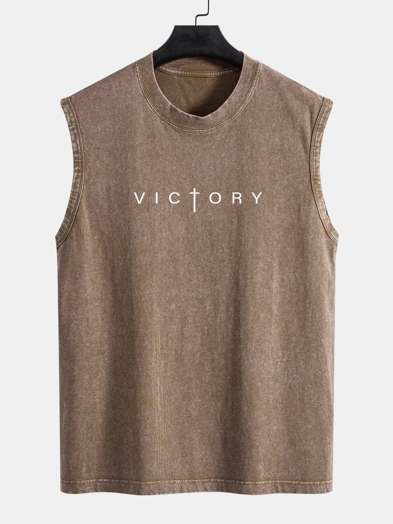 Victory Slogan Print Gewaschenes Verwaschenes Tanktop - Image 3