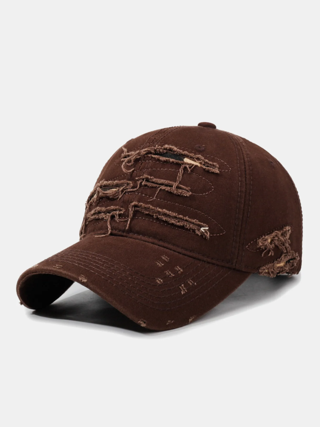 Vintage Baseball Cap With Irregular Distressed Frayed Edges And Tassels