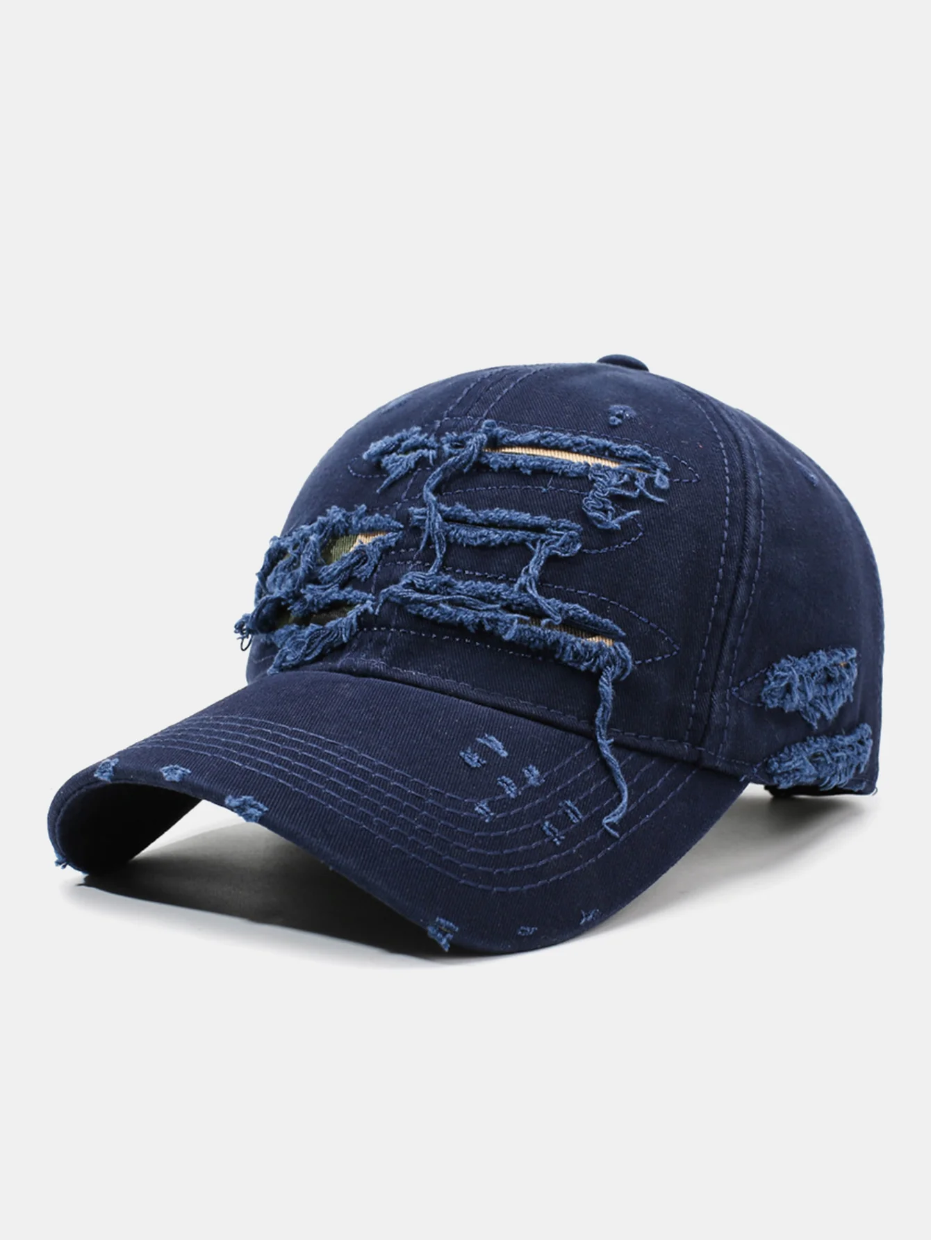Vintage Baseball Cap With Irregular Distressed Frayed Edges And Tassels - Image 2
