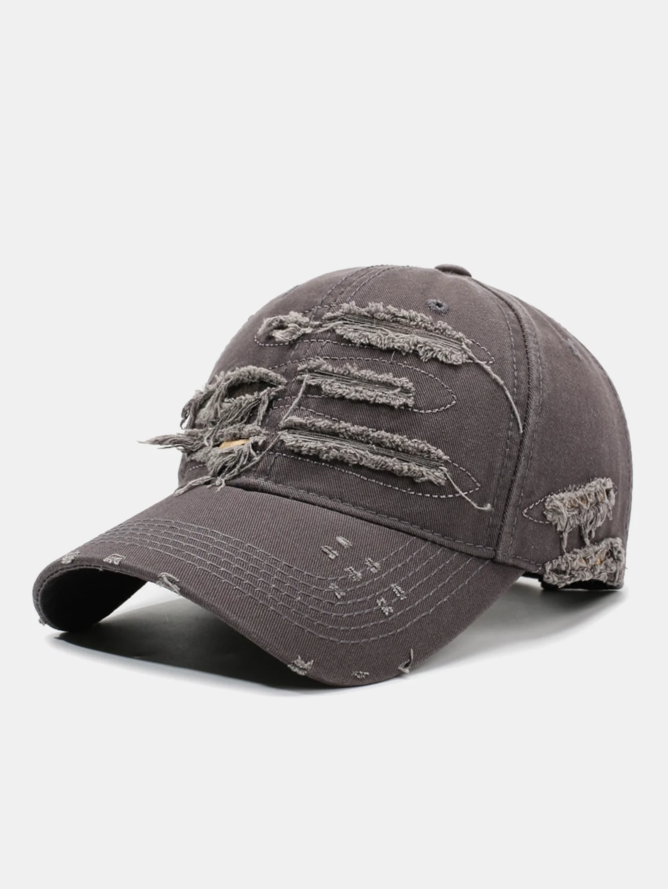Vintage Baseball Cap With Irregular Distressed Frayed Edges And Tassels - Image 5