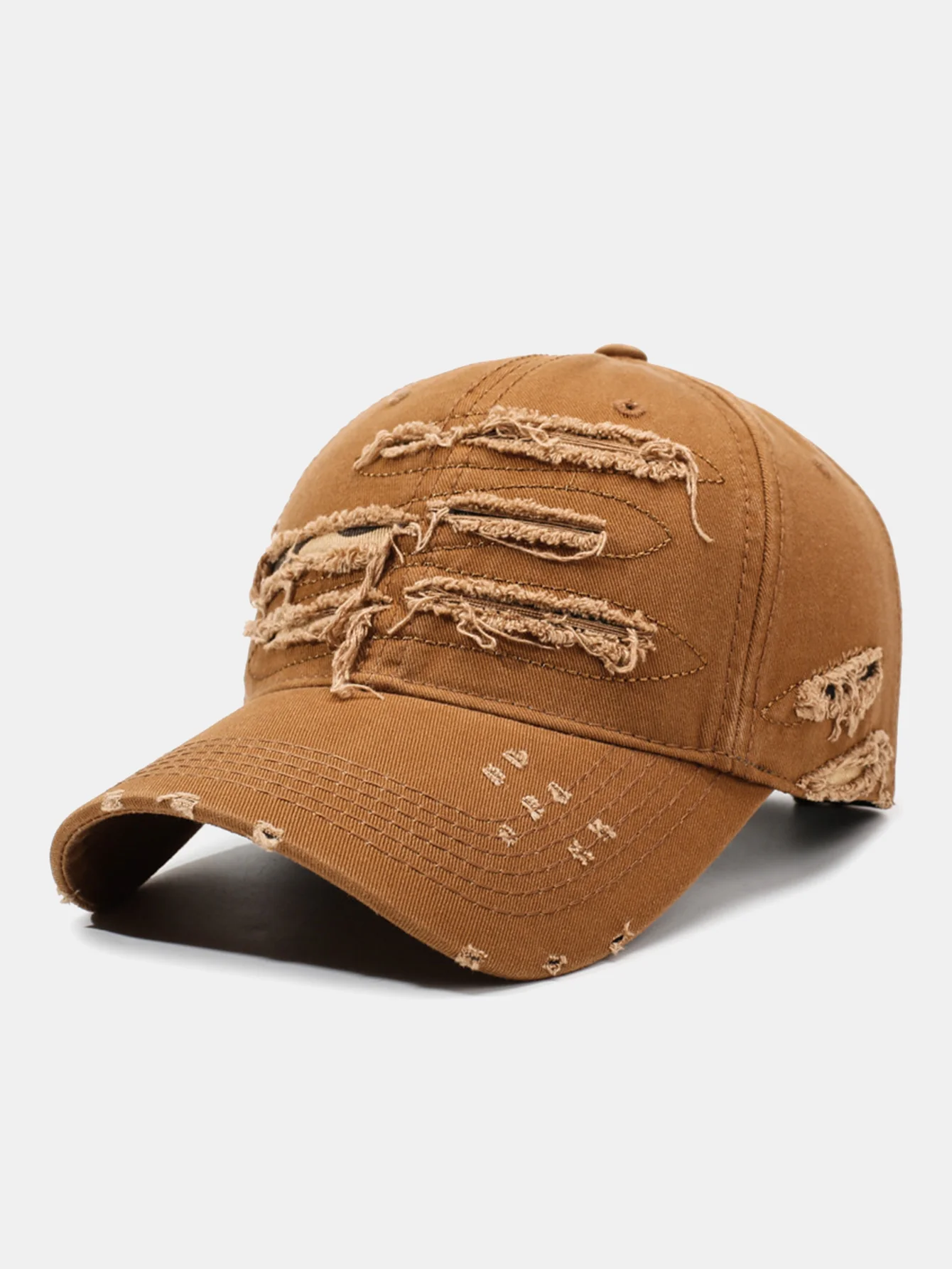 Vintage Baseball Cap With Irregular Distressed Frayed Edges And Tassels - Image 6