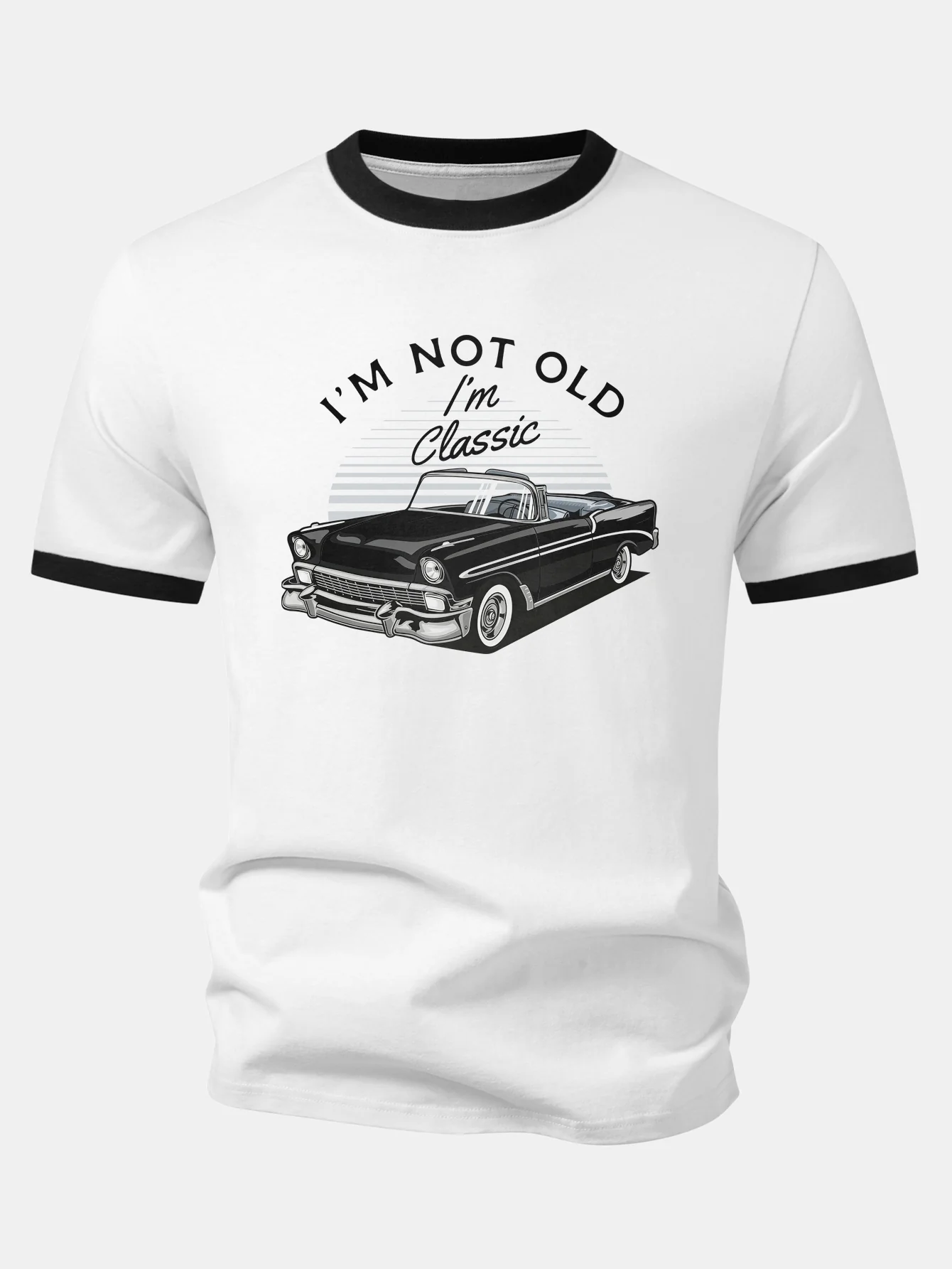 Vintage Car Print Contrast Ringer T-Shirt