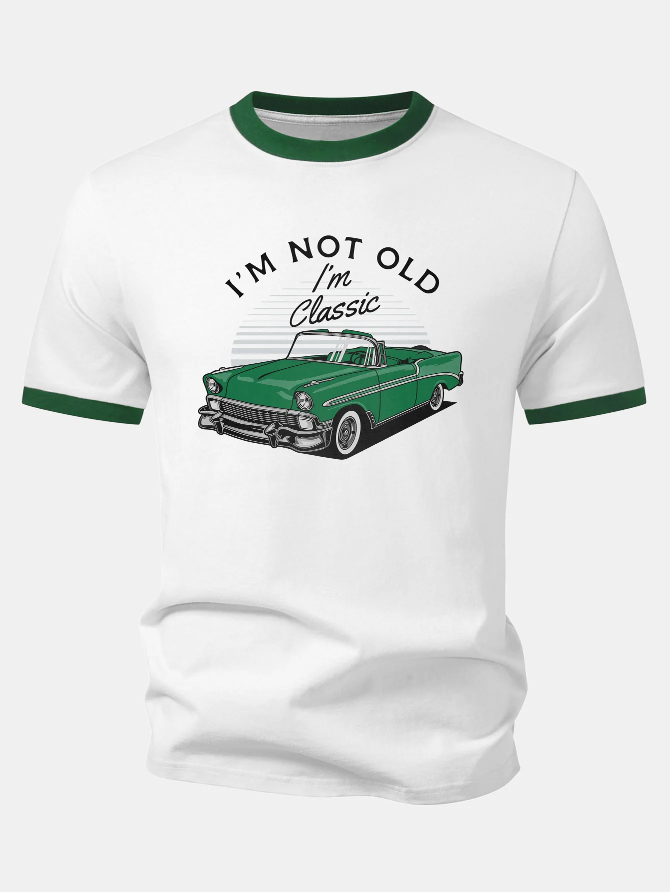 Vintage Car Print Contrast Ringer T-Shirt - Image 2