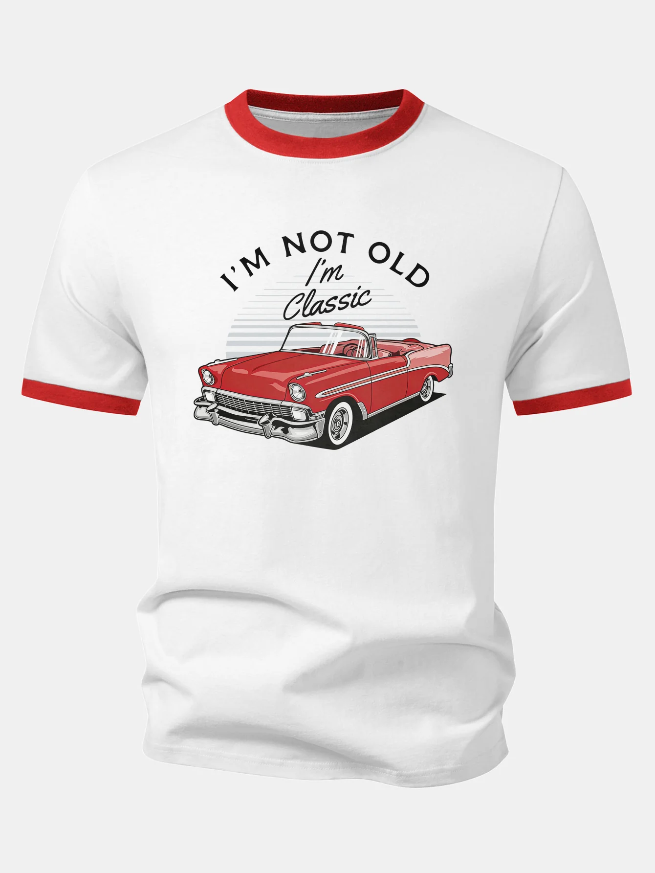 Vintage Car Print Contrast Ringer T-Shirt - Image 3