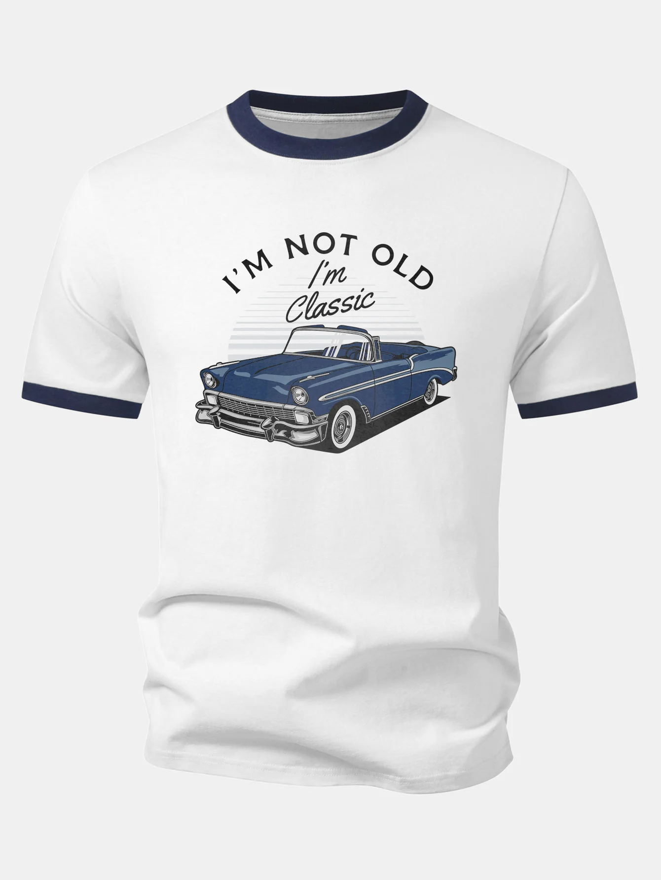 Vintage Car Print Contrast Ringer T-Shirt - Image 4
