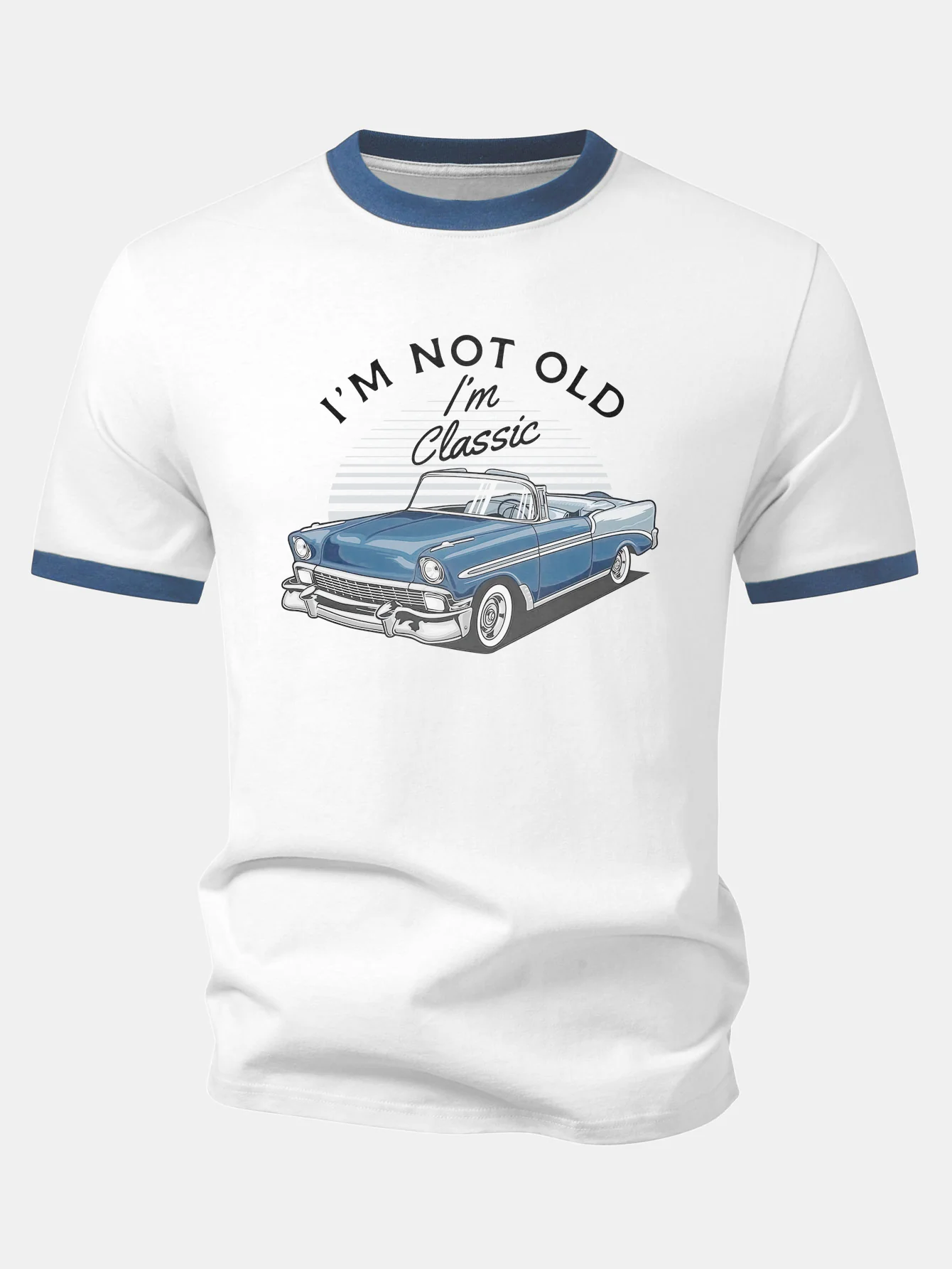 Vintage Car Print Contrast Ringer T-Shirt - Image 5