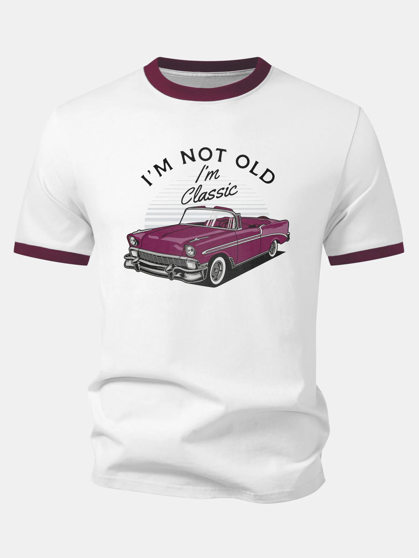Vintage Car Print Contrast Ringer T-Shirt - Image 8