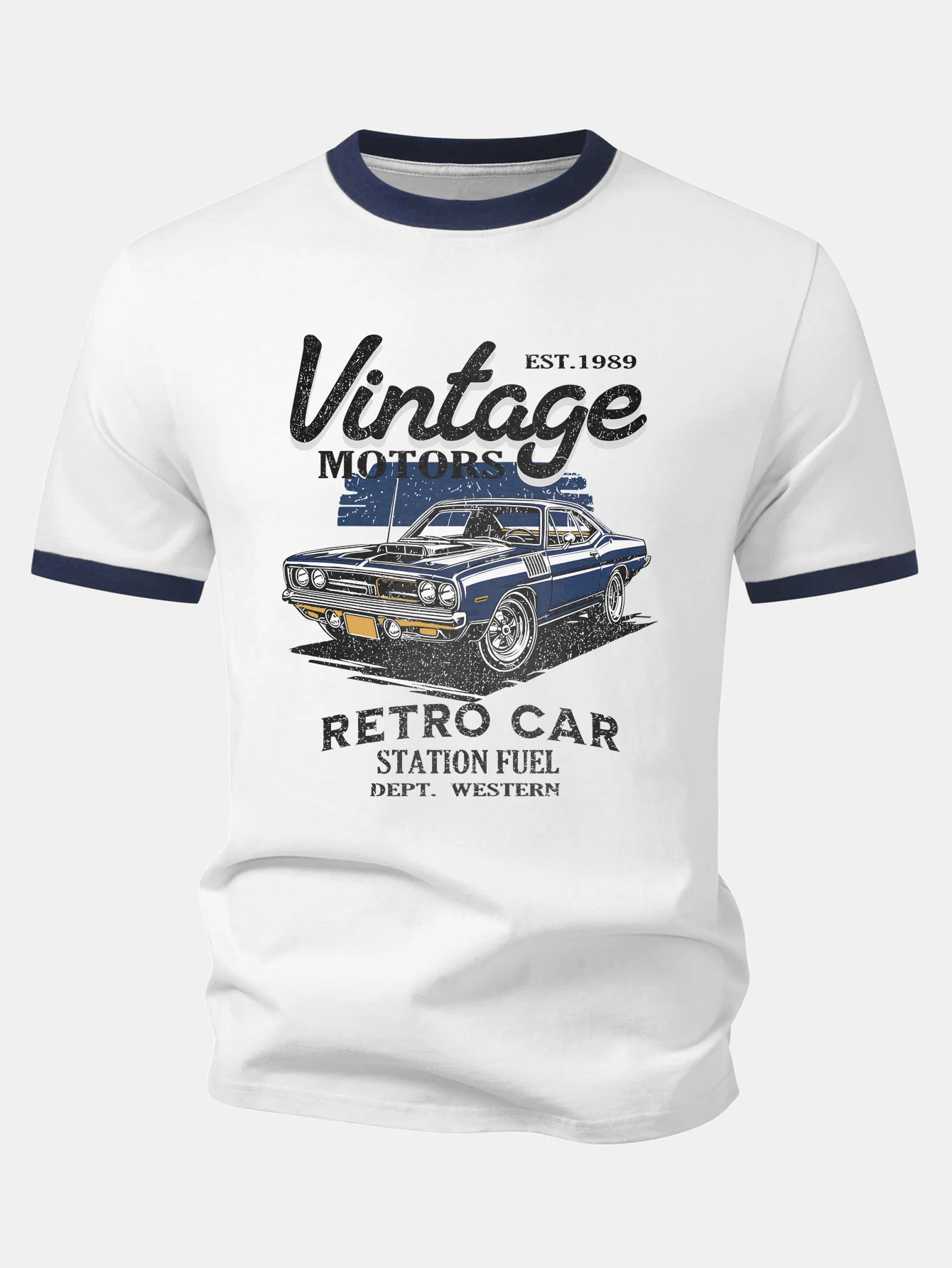 Vintage Car Print Contrast Ringer T-Shirt - Image 3
