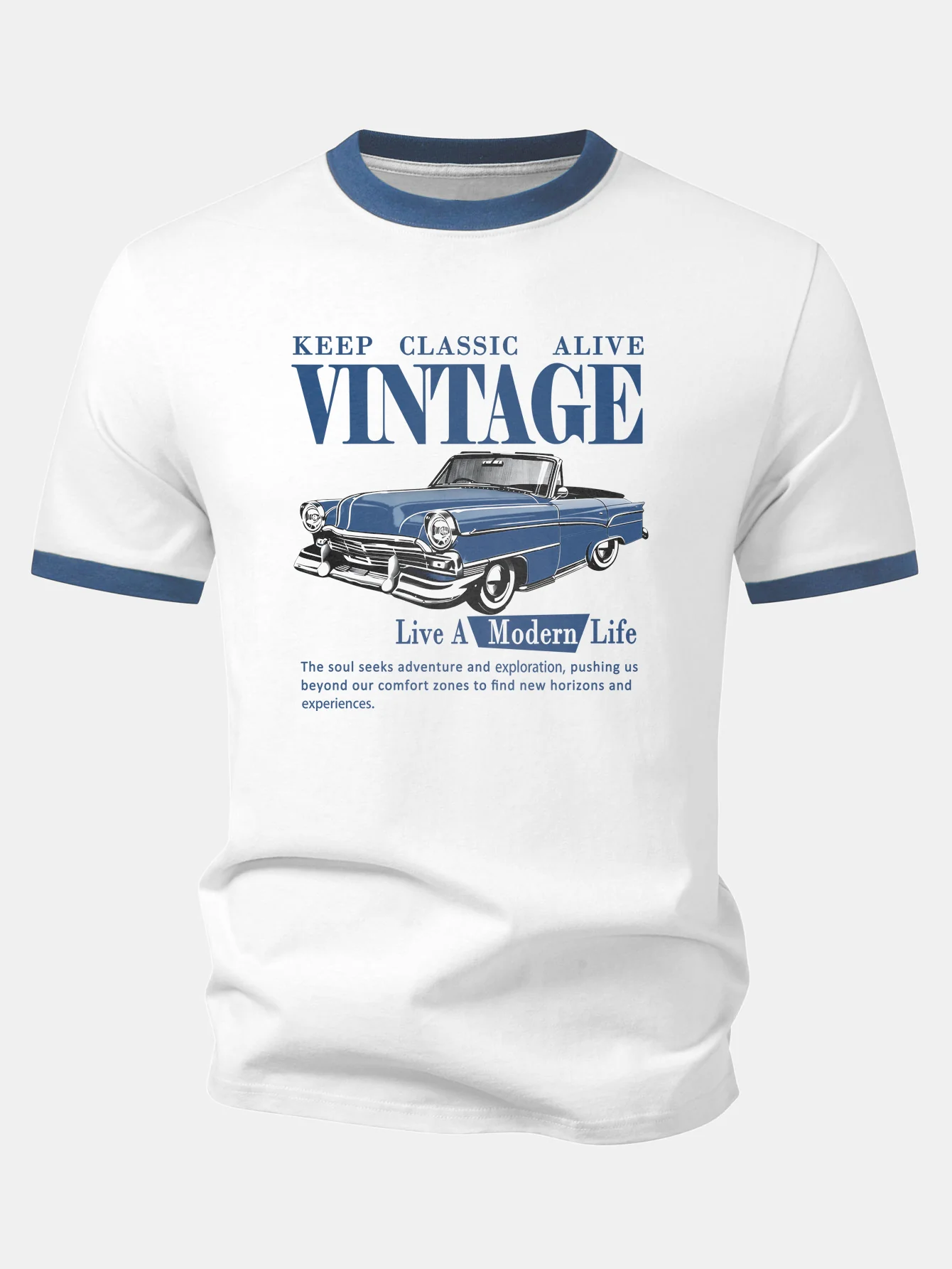 Vintage Car Print Contrast Ringer T-Shirt - Image 4