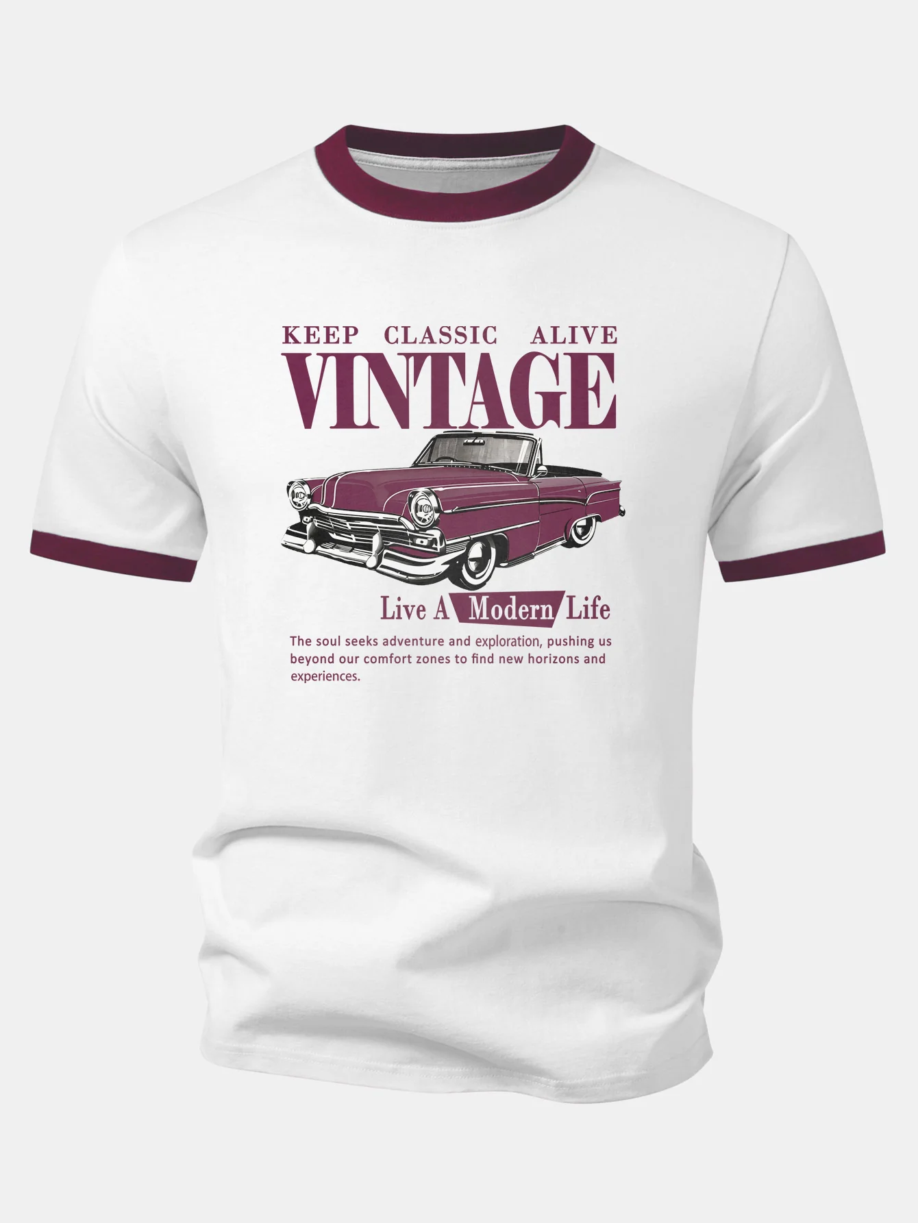Vintage Car Print Contrast Ringer T-Shirt - Image 6