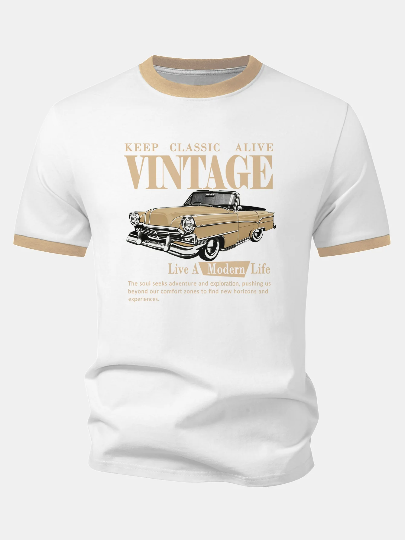 Vintage Car Print Contrast Ringer T-Shirt - Image 8