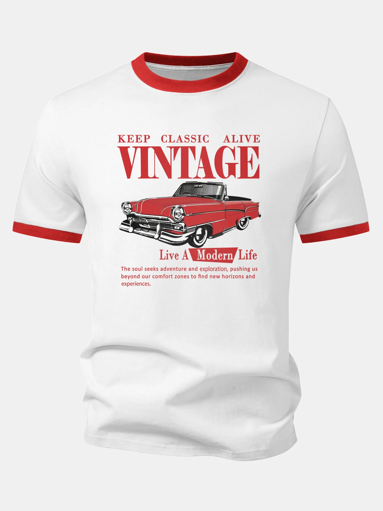 Vintage Car Print Contrast Ringer T-Shirt & Cotton Drawstring 7" Shorts - Image 5