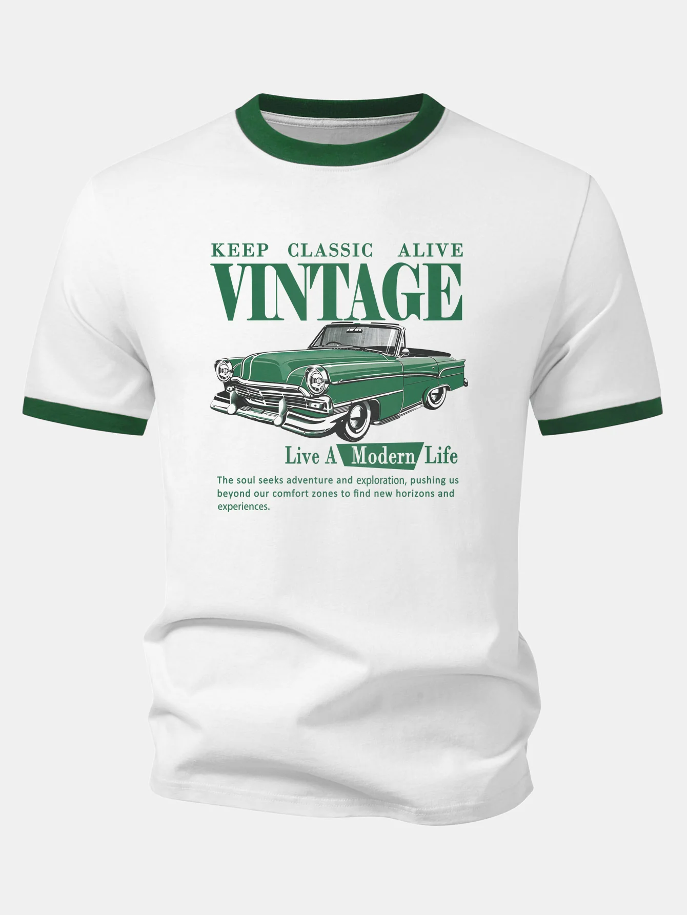 Vintage Car Print Contrast Ringer T-Shirt & Cotton Drawstring 7" Shorts - Image 7