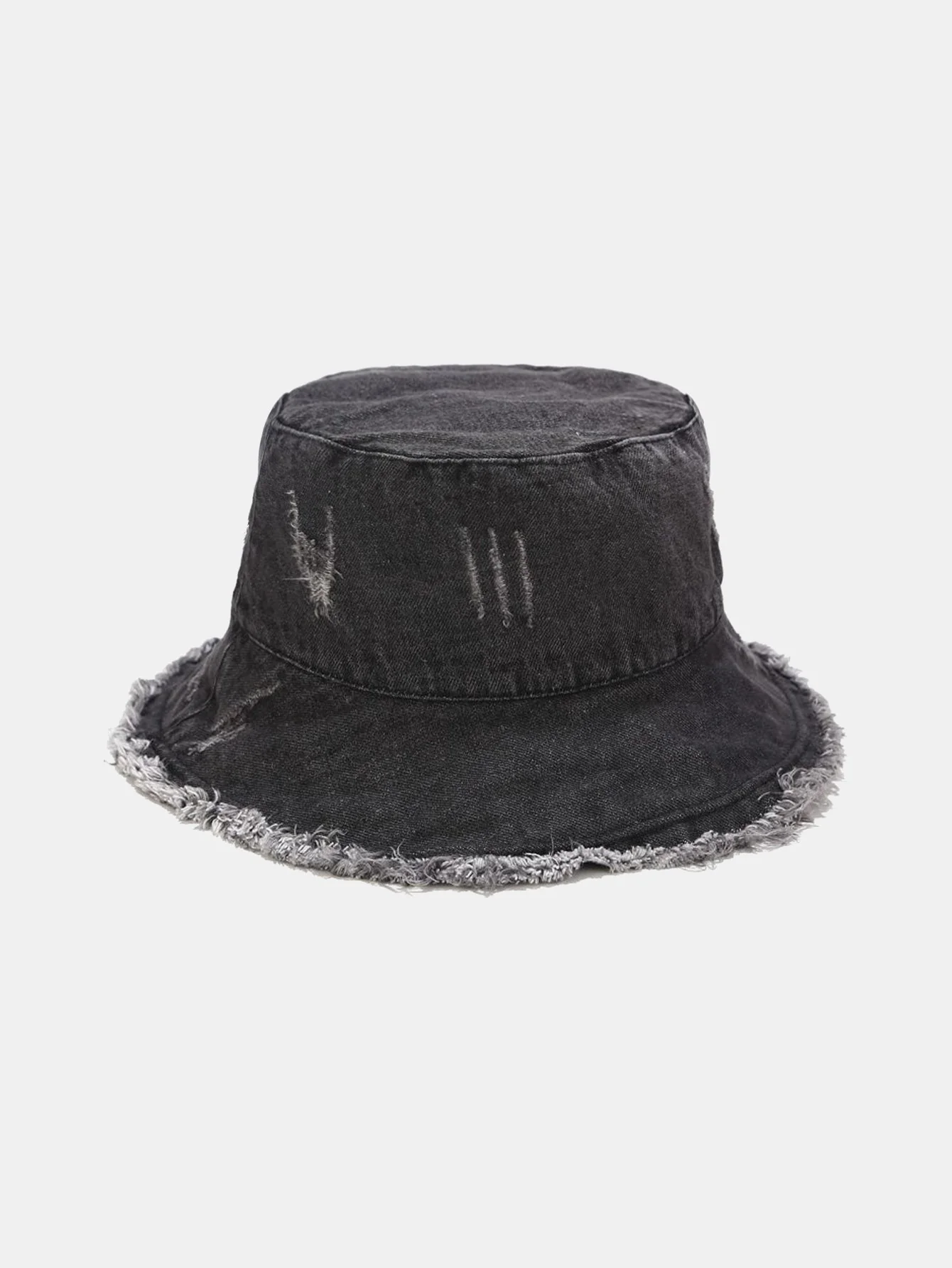 Vintage Abgenutzter Denim Fransen Bucket Hat - Image 2
