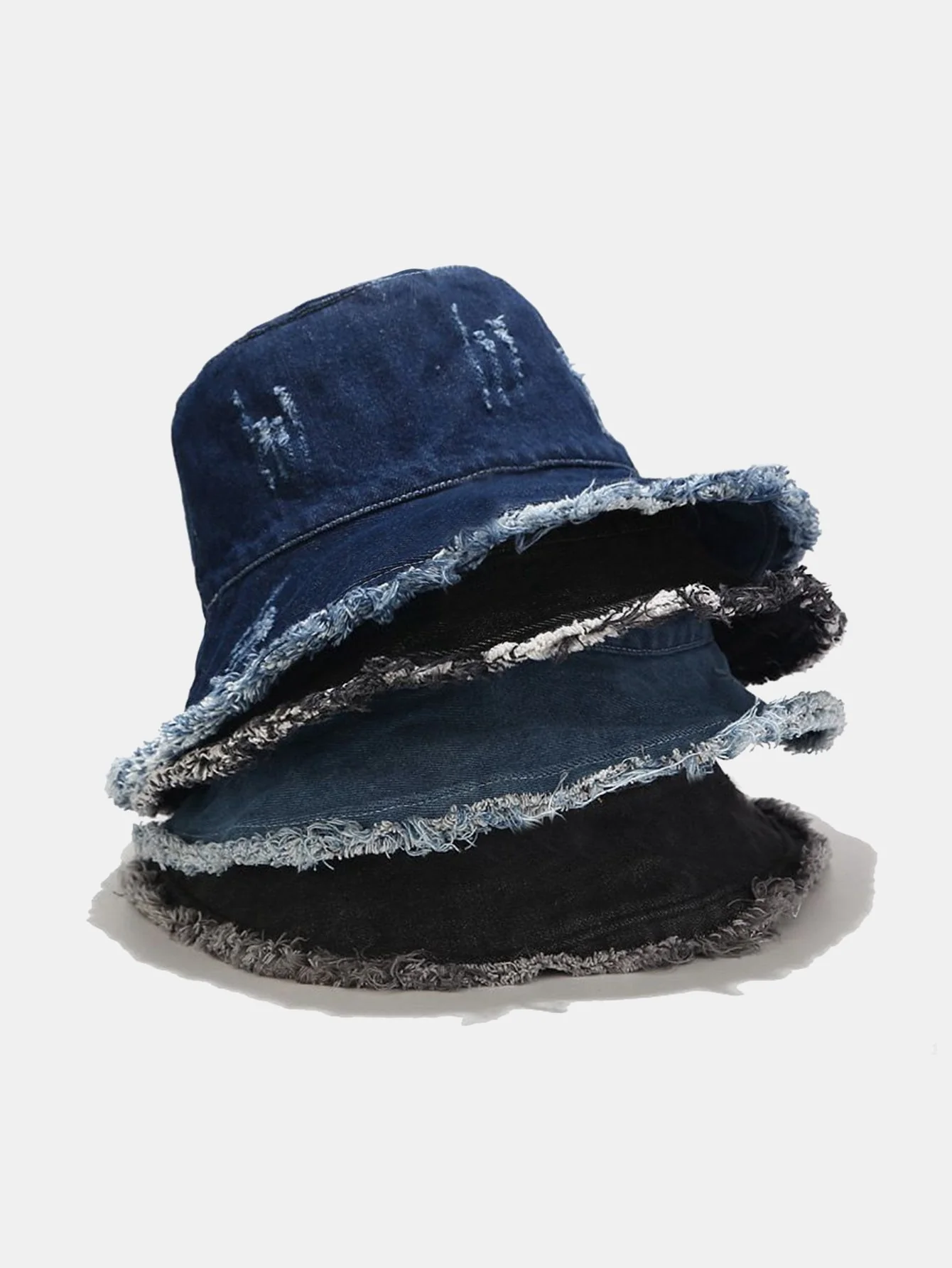 Vintage Abgenutzter Denim Fransen Bucket Hat - Image 8