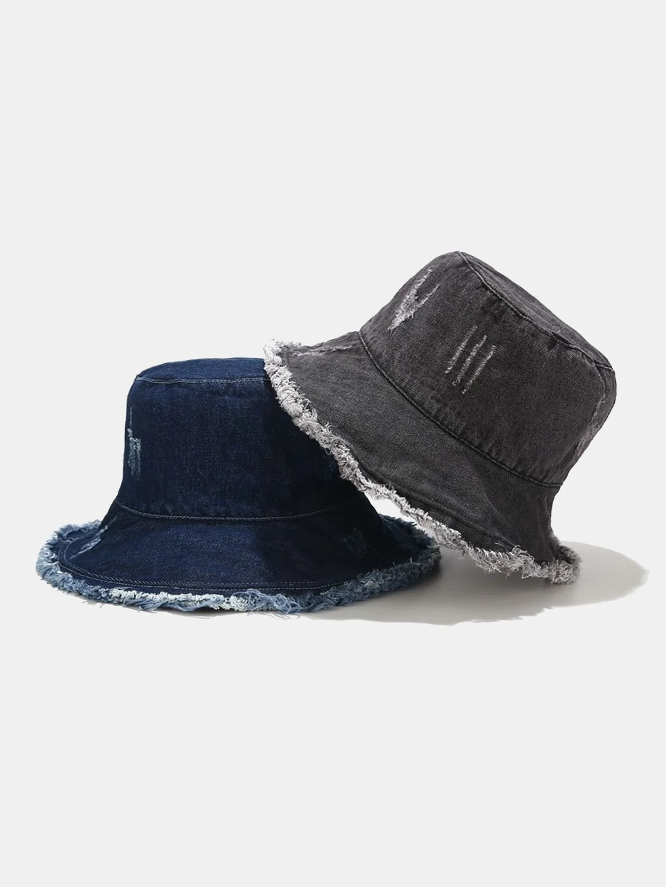 Vintage Abgenutzter Denim Fransen Bucket Hat - Image 9
