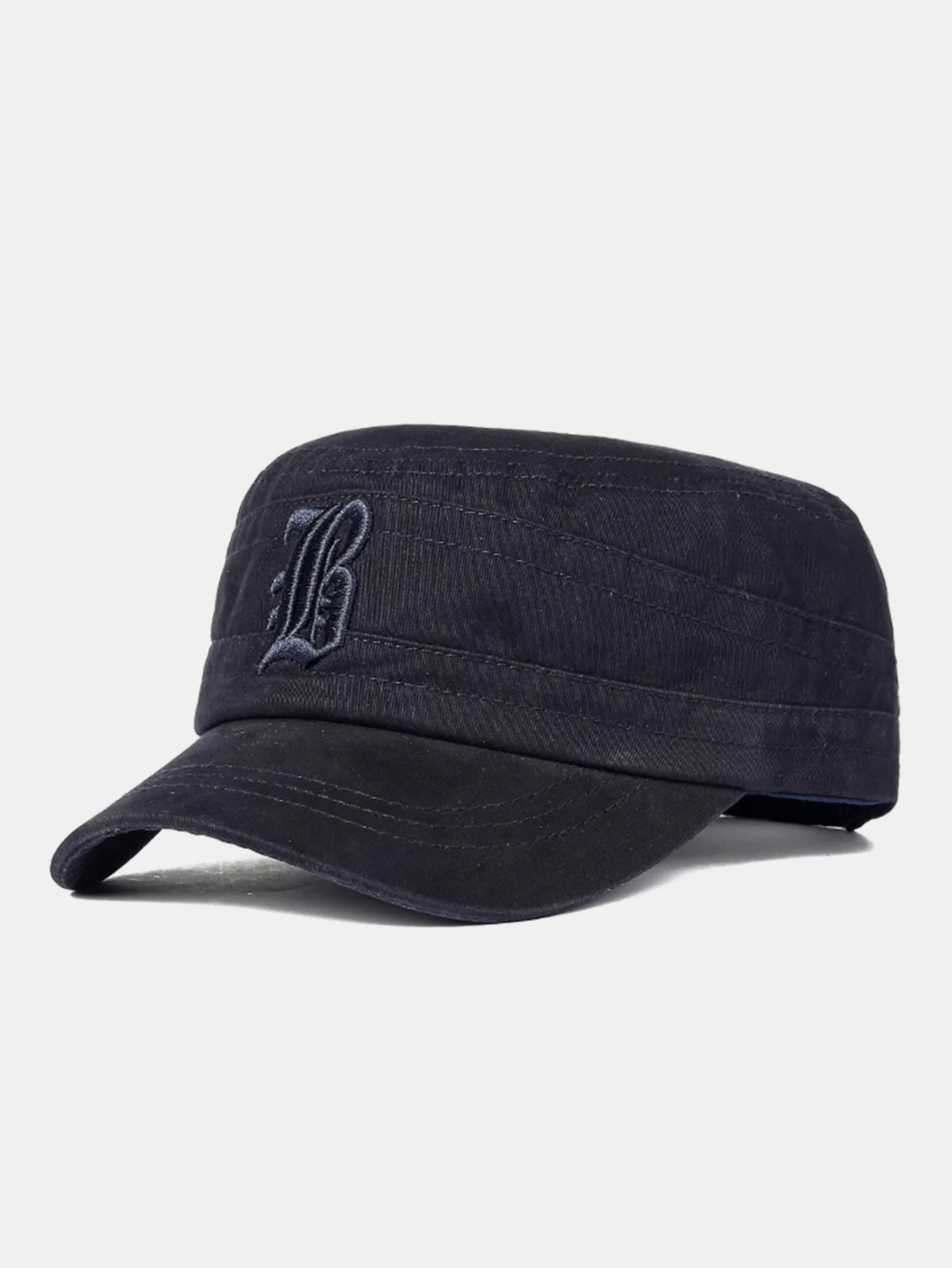 Vintage Military-Style Embroidered Flat Cap With A Casual Visor - Image 2