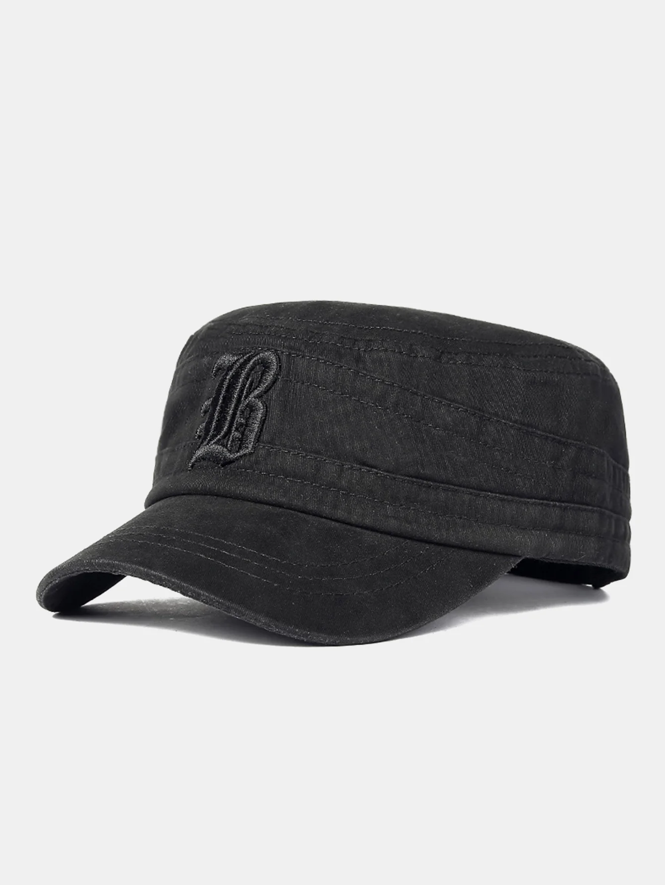 Vintage Military-Style Embroidered Flat Cap With A Casual Visor - Image 3