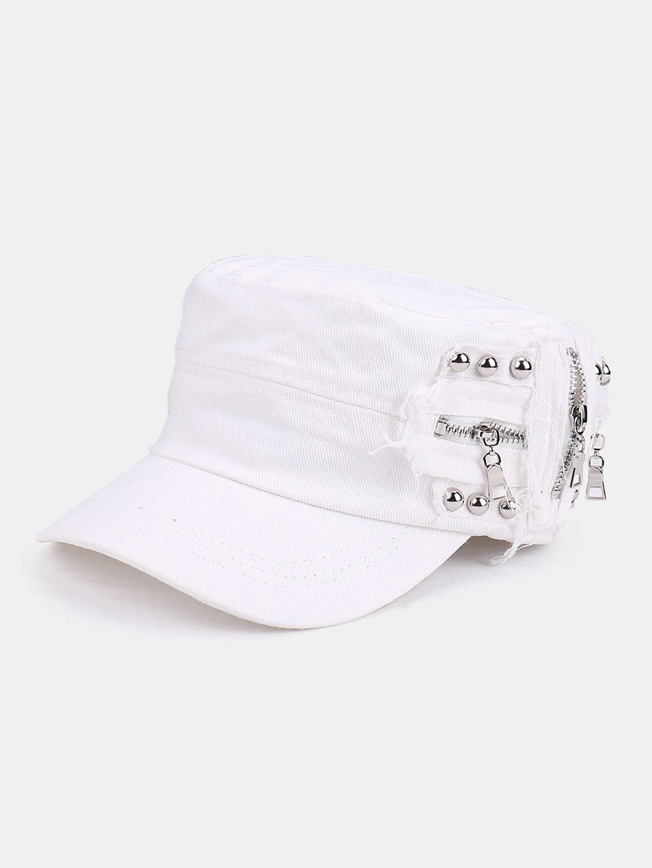 Vintage Rivet Washed Flat Top Cap Niche American Retro Beret Distressed Look Cap - Image 3