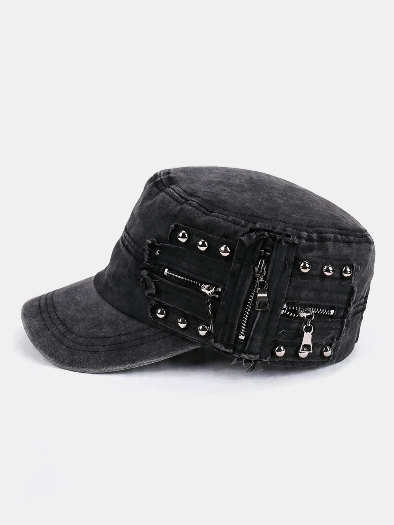 Vintage Rivet Washed Flat Top Cap Niche American Retro Beret Distressed Look Cap - Image 5