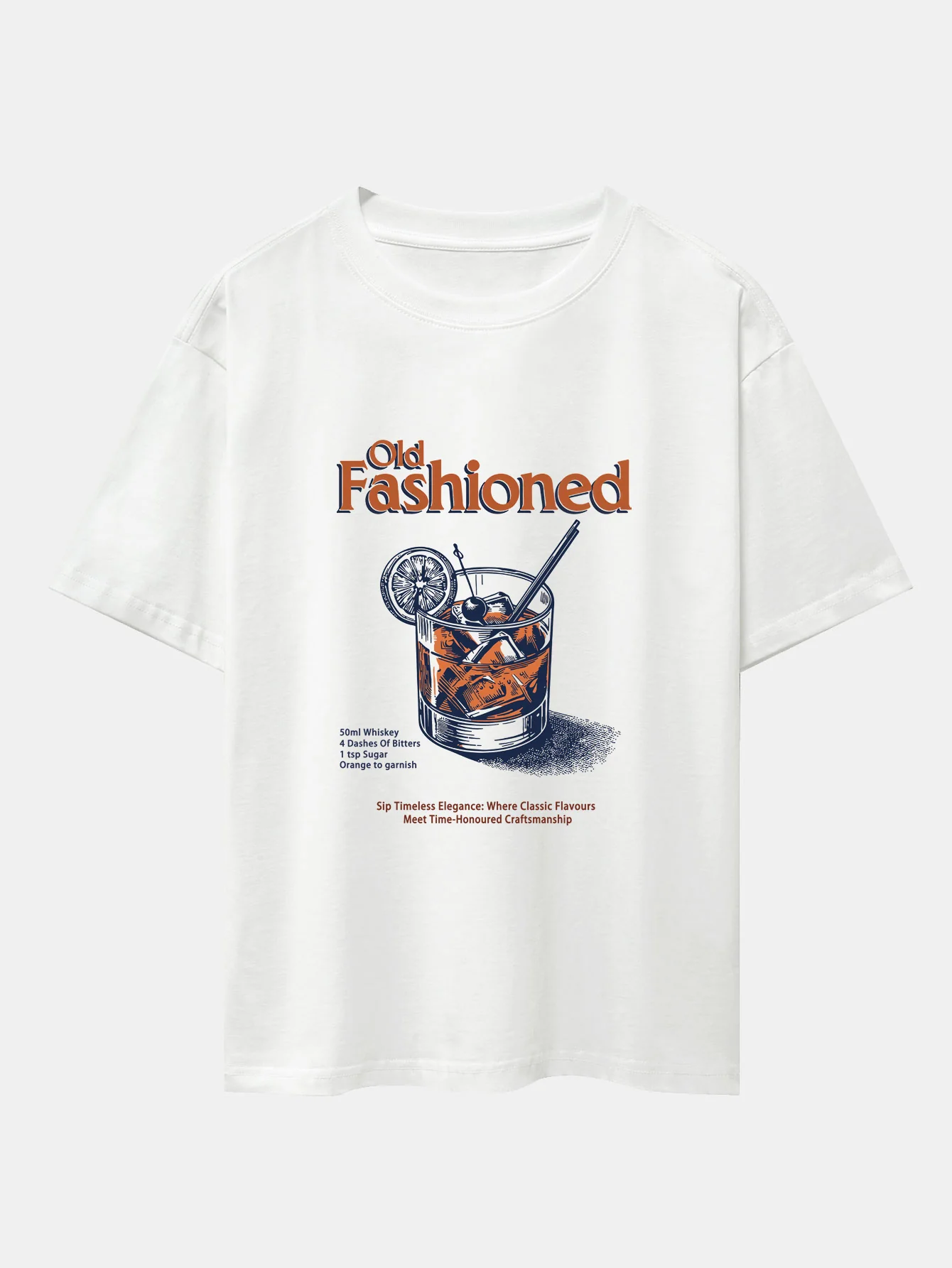 Vintage Whiskey Print Drop Shoulder Oversize T-Shirt