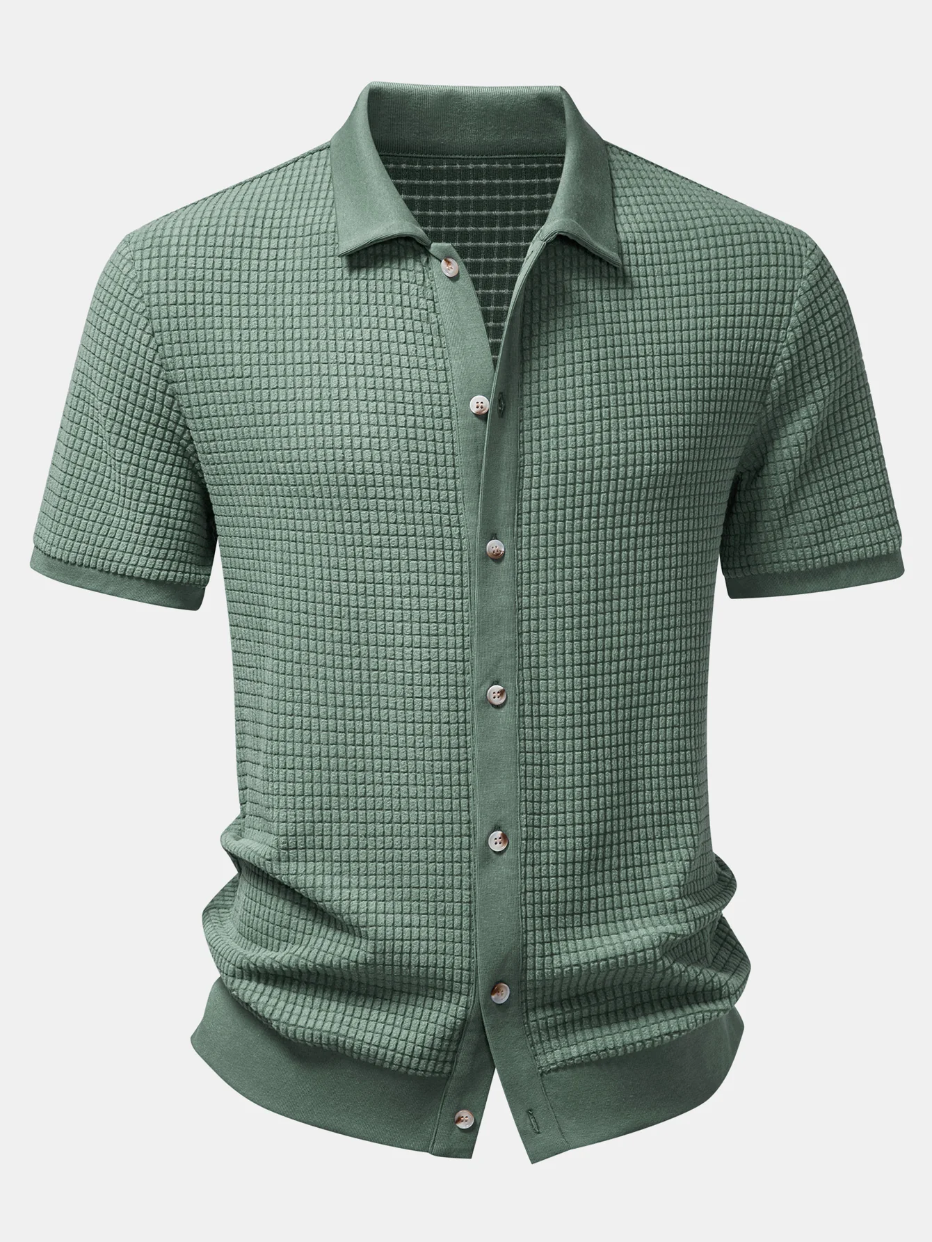 Waffle Button Up Knit Shirt - Image 3
