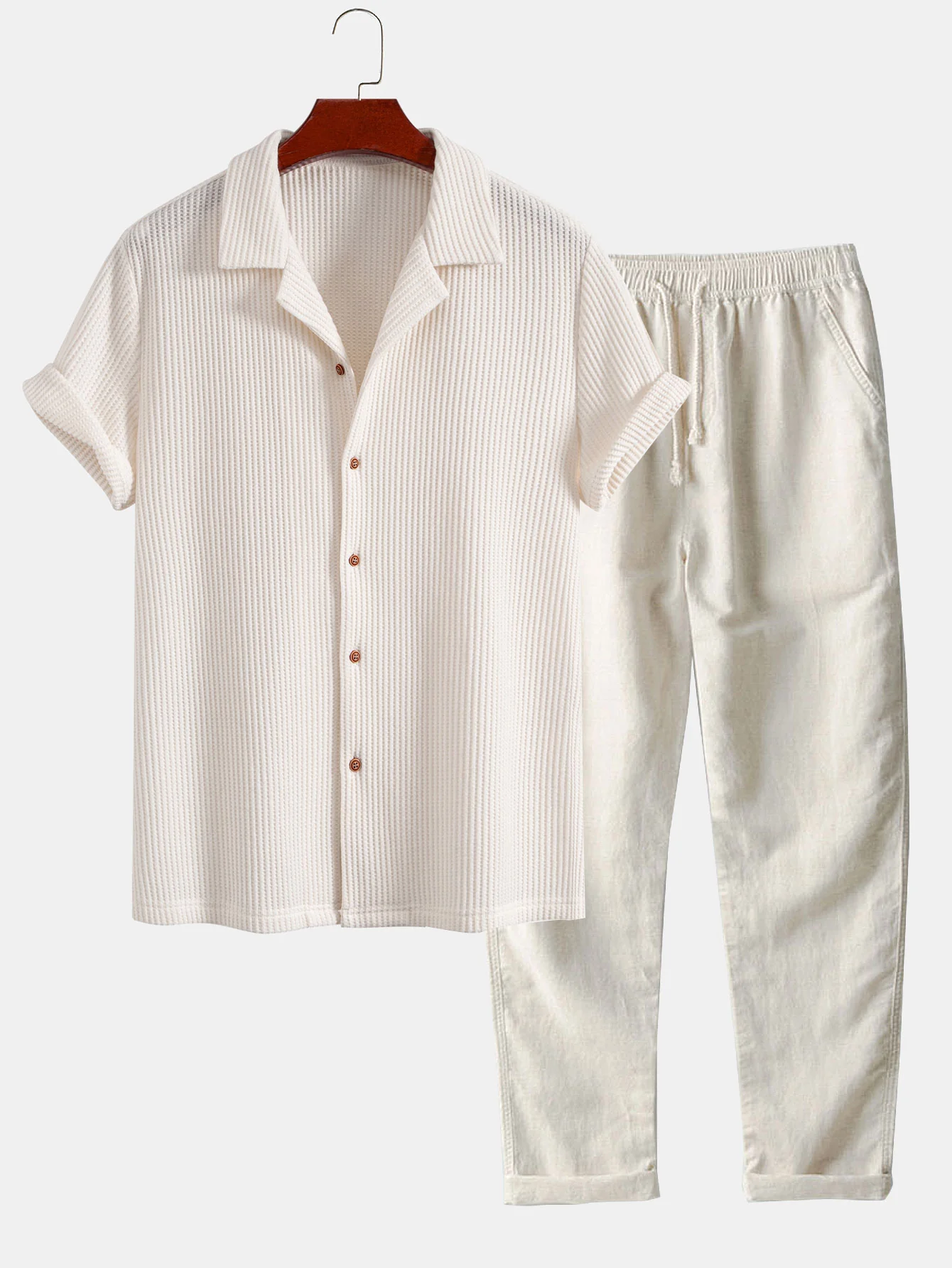 Waffel-Button-Up-Hemd & Leinenhose mit geradem Bein - Image 2