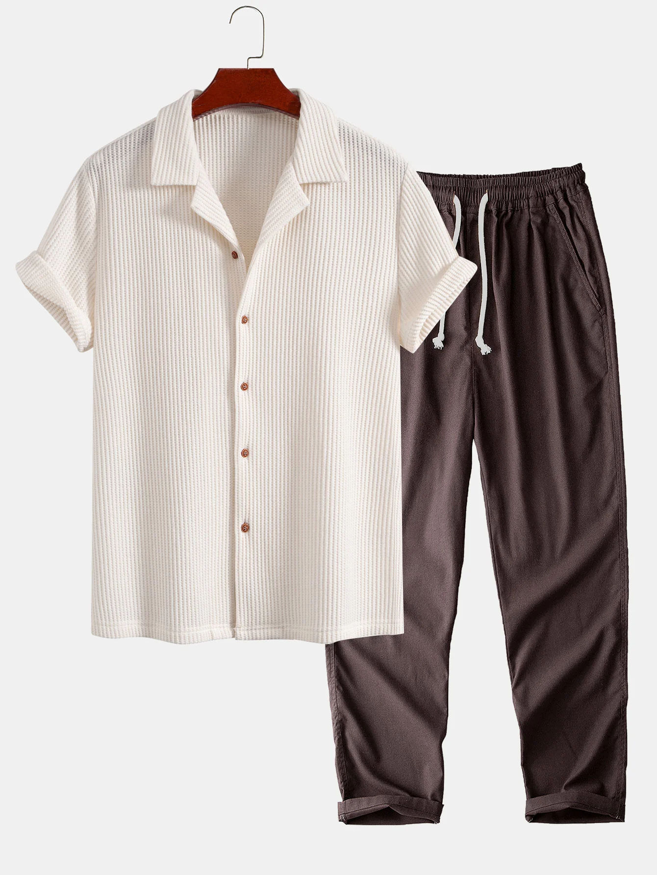 Waffel-Button-Up-Hemd & Leinenhose mit geradem Bein - Image 4