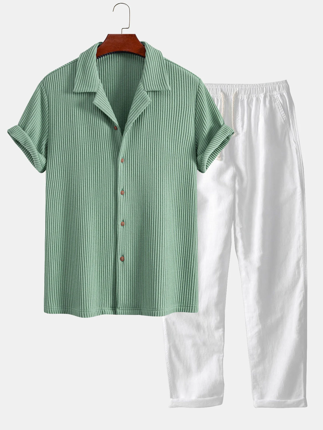 Waffel-Button-Up-Hemd & Leinenhose mit geradem Bein - Image 5